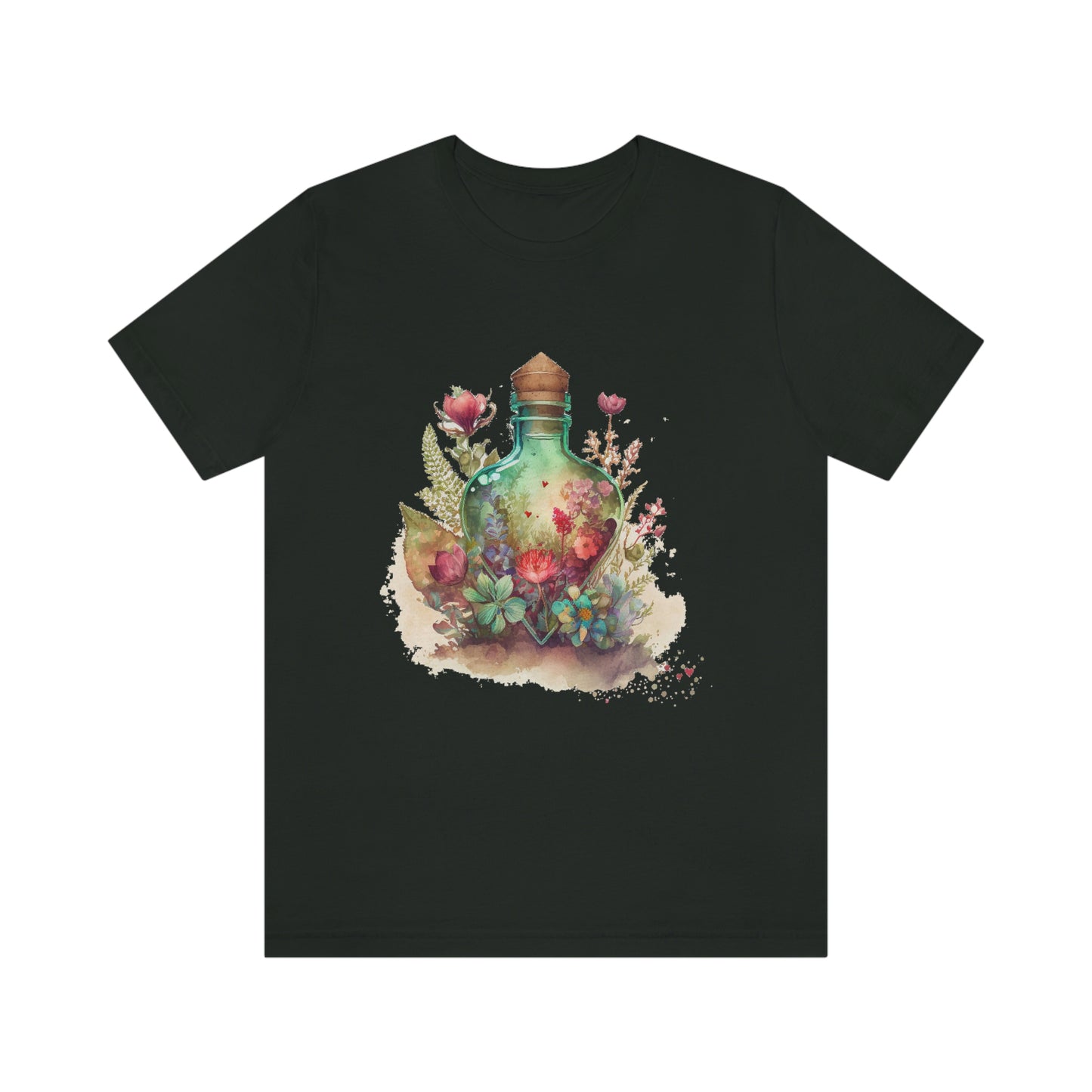 Vintage Bottle Floral Unisex Jersey Short Sleeve Tee
