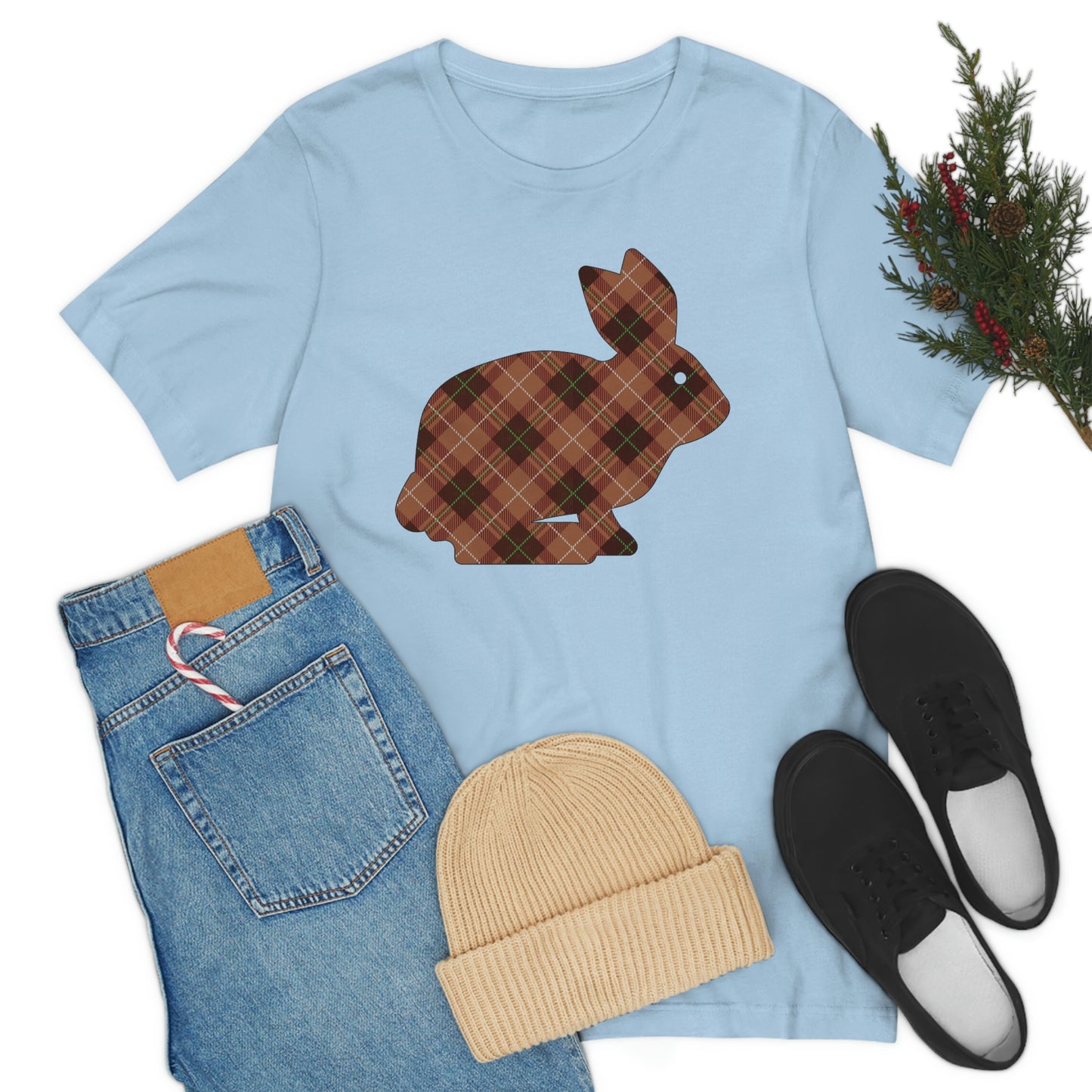 Brown Plaid Bunny Unisex Jersey Short Sleeve Tee