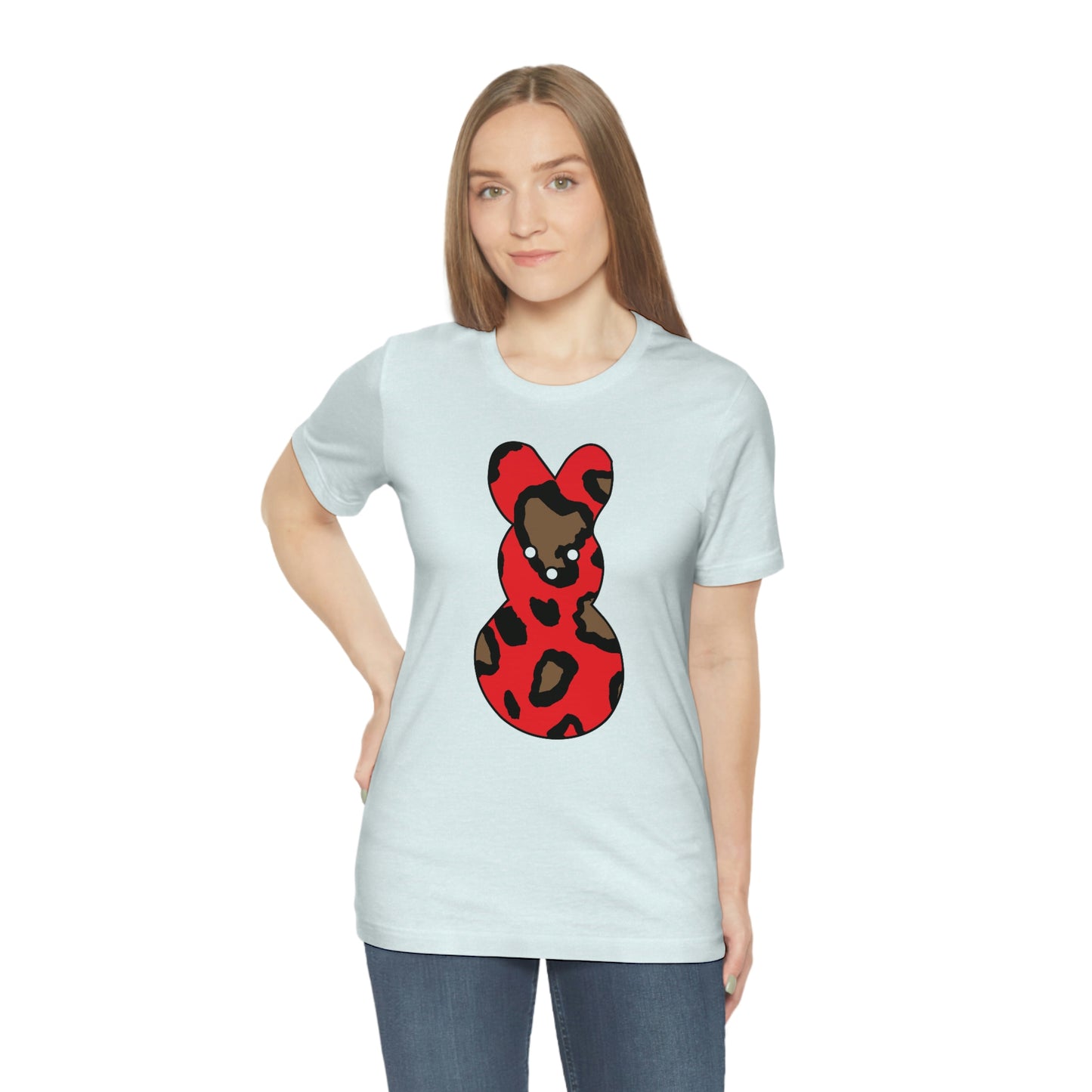 Red Leopard Print Bunny Easter Spring Print Unisex Jersey Short Sleeve Tee