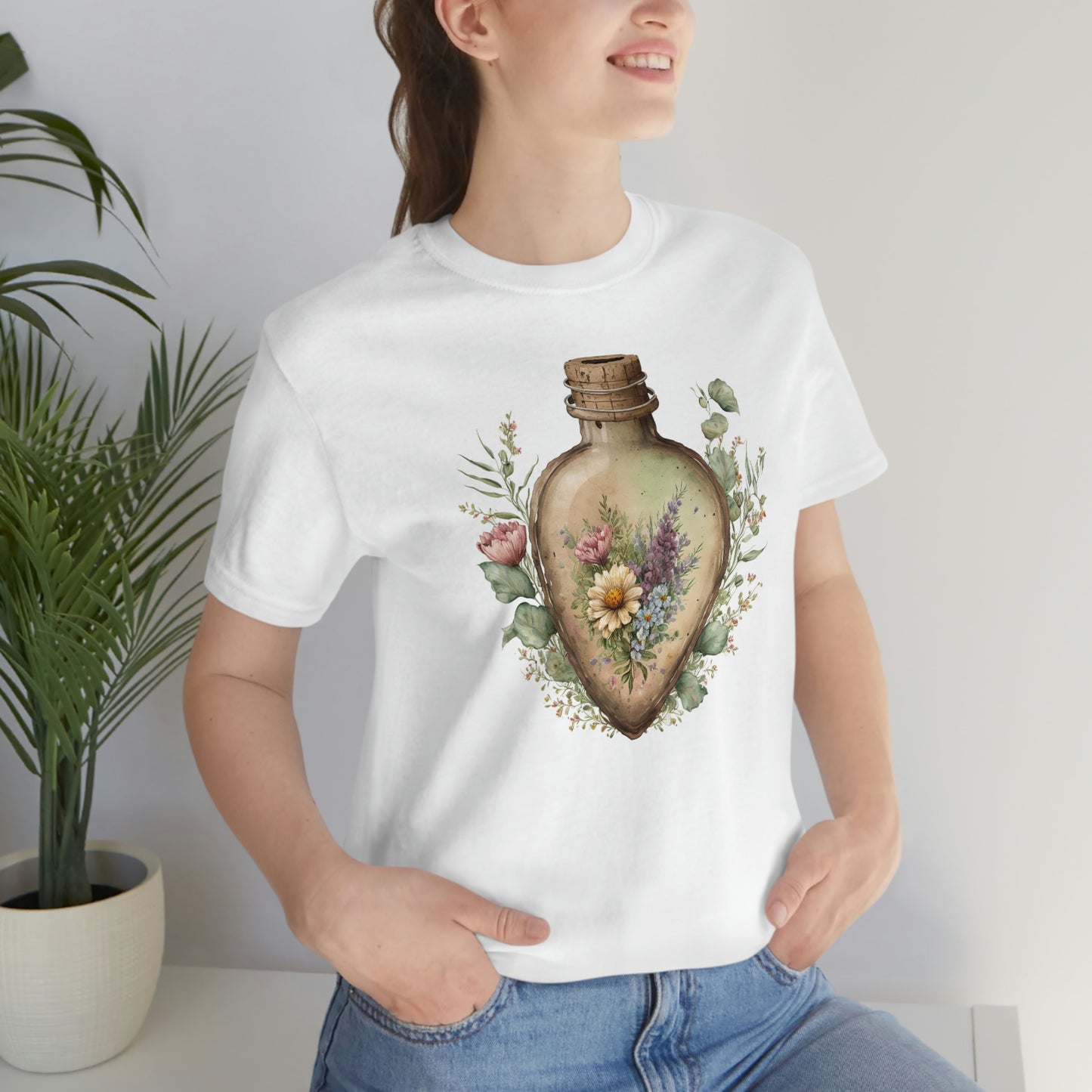 Vintage Bottle Floral Unisex Jersey Short Sleeve Tee