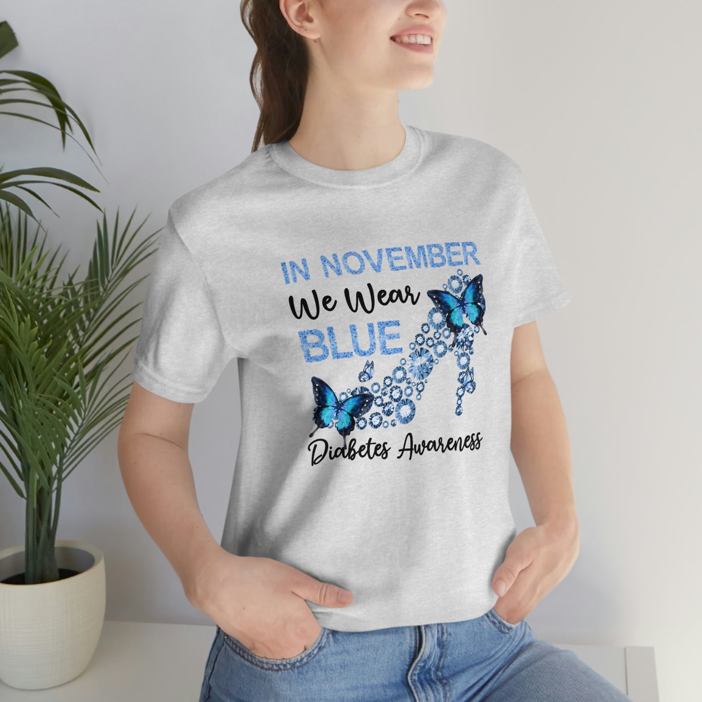 In November We Wear Blue Diabetes Awareness Print Unisex Jersey Short Sleeve Tee
