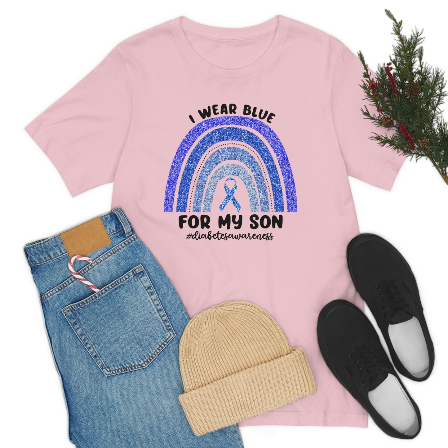 I Wear Blue For My Son Diabetes Awareness Print Unisex Jersey Short Sleeve Tee