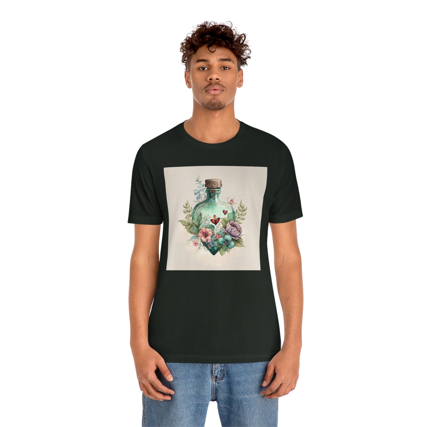 Vintage Bottle Floral Unisex Jersey Short Sleeve Tee