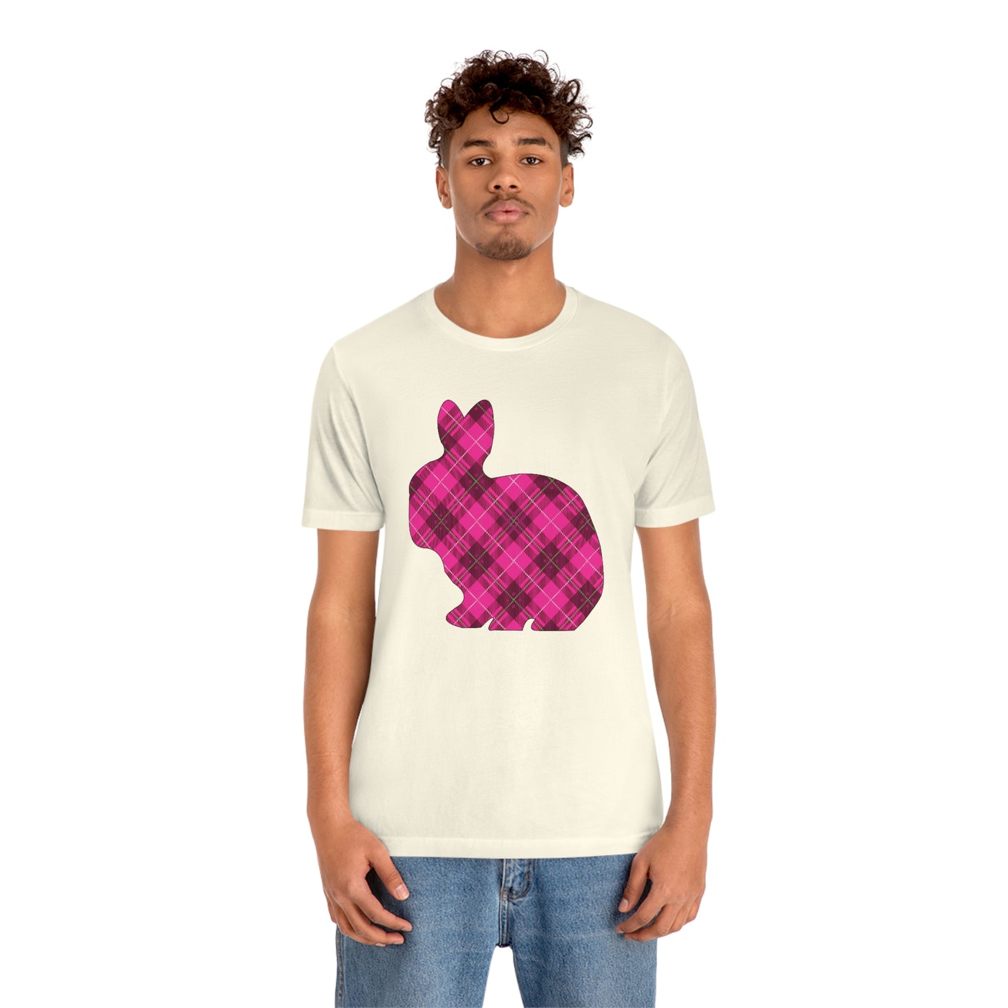 Pink Plaid Bunny Spring Easter Unisex Jersey Short Sleeve Tee