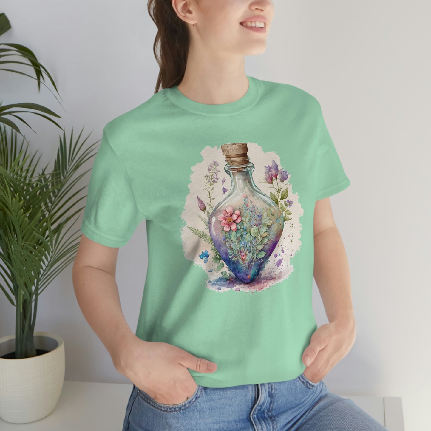 Vintage Bottle Floral Unisex Jersey Short Sleeve Tee