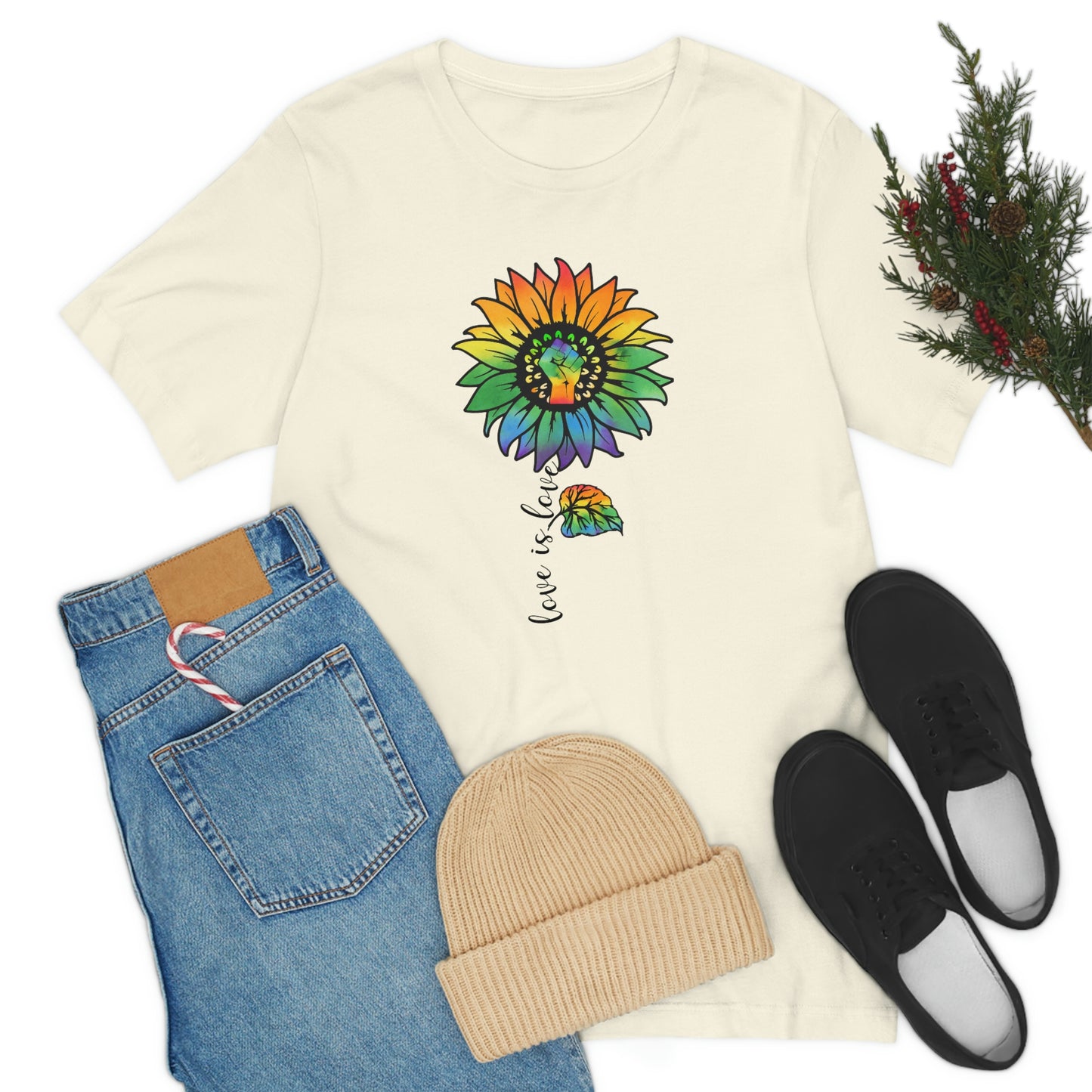 Love is Love Sunflower LGBTQIA Print Unisex Jersey Short Sleeve Tee