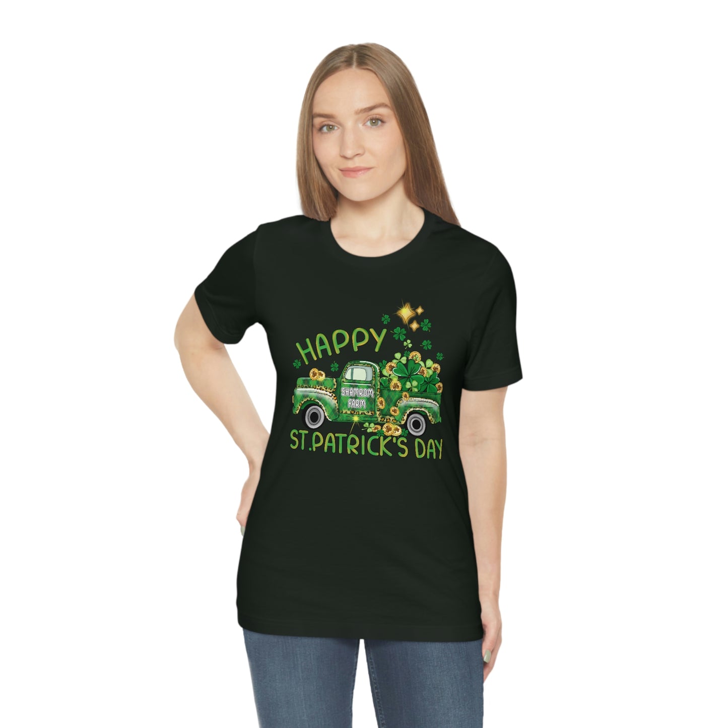 Happy St. Patrick's Day Shamrock Farms Truck Unisex Jersey Short Sleeve Tee