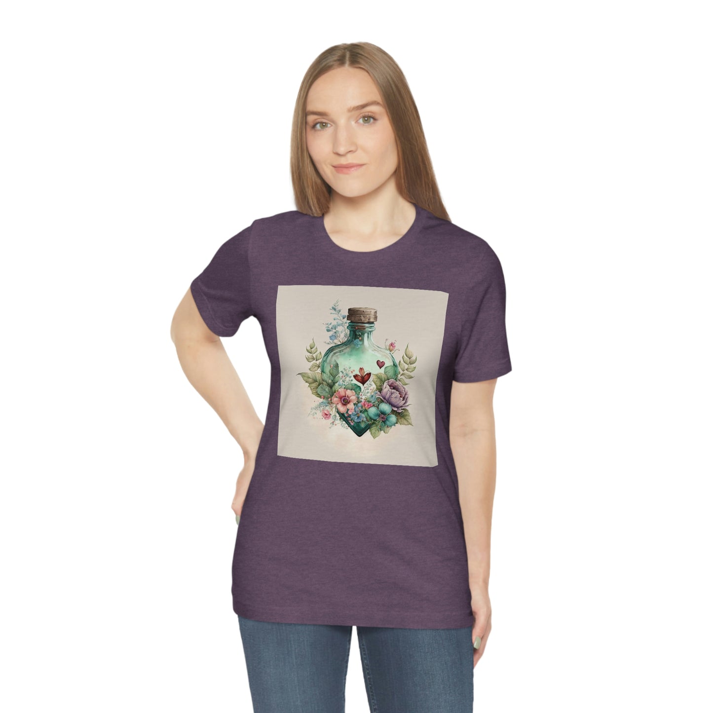 Vintage Bottle Floral Unisex Jersey Short Sleeve Tee