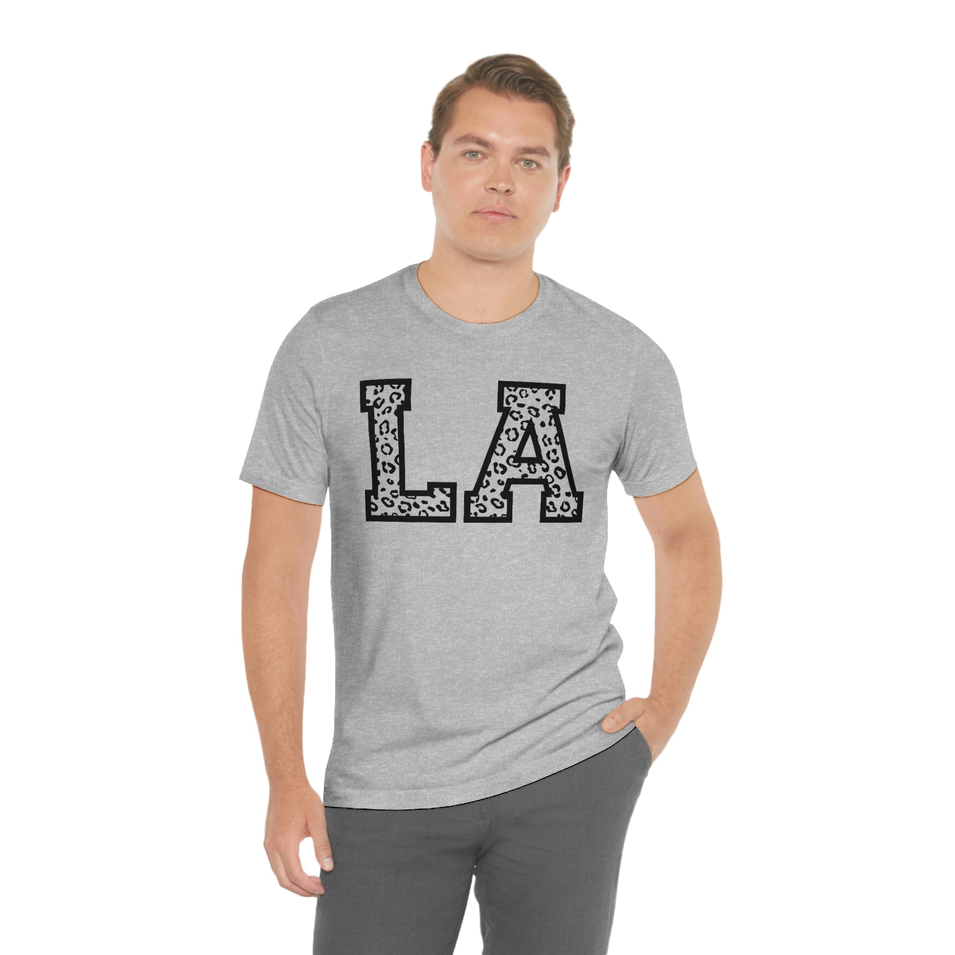 Louisiana LA Leopard Print Letters Short Sleeve T-shirt