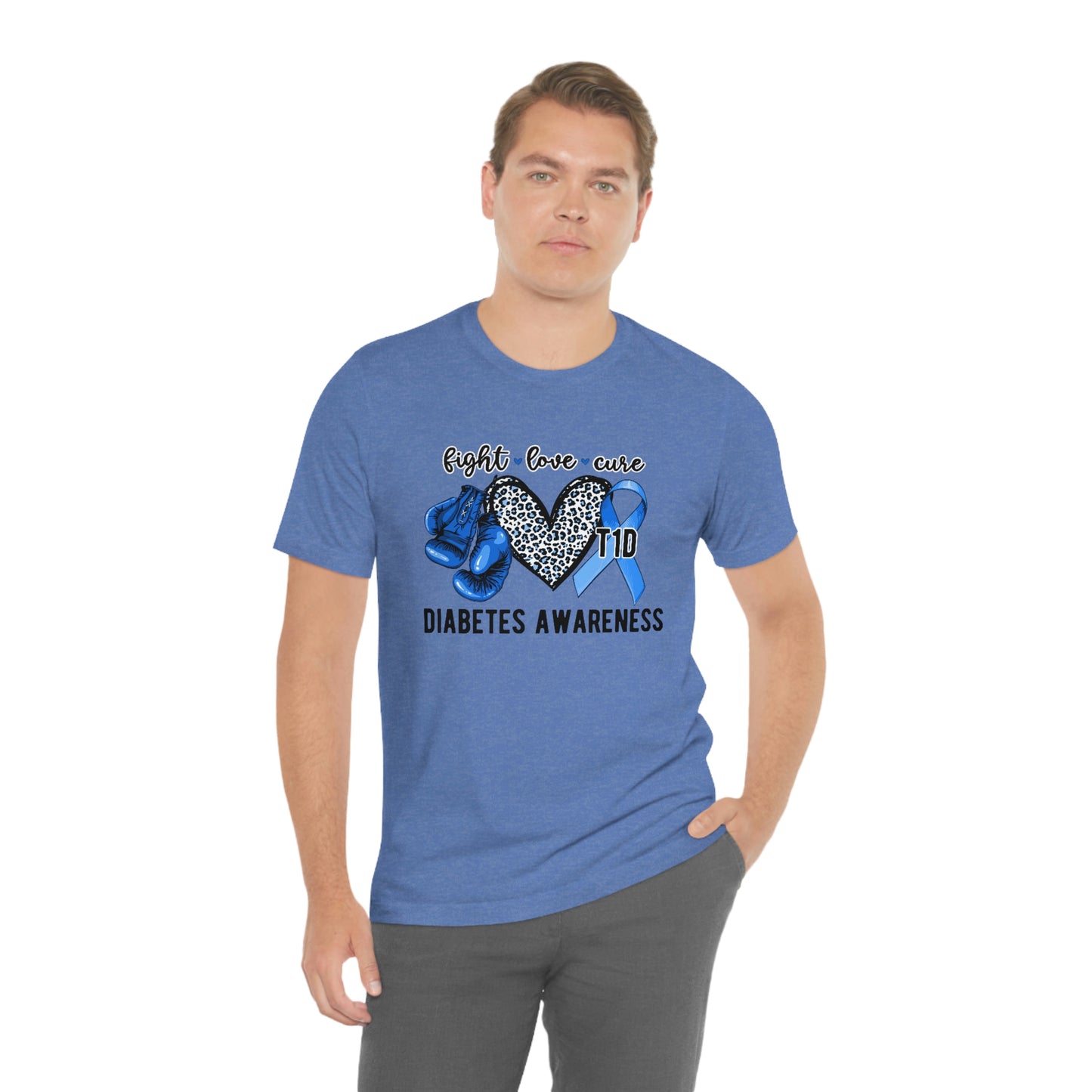 Fight Love Cure T1D Diabetes Awareness Print Unisex Jersey Short Sleeve Tee