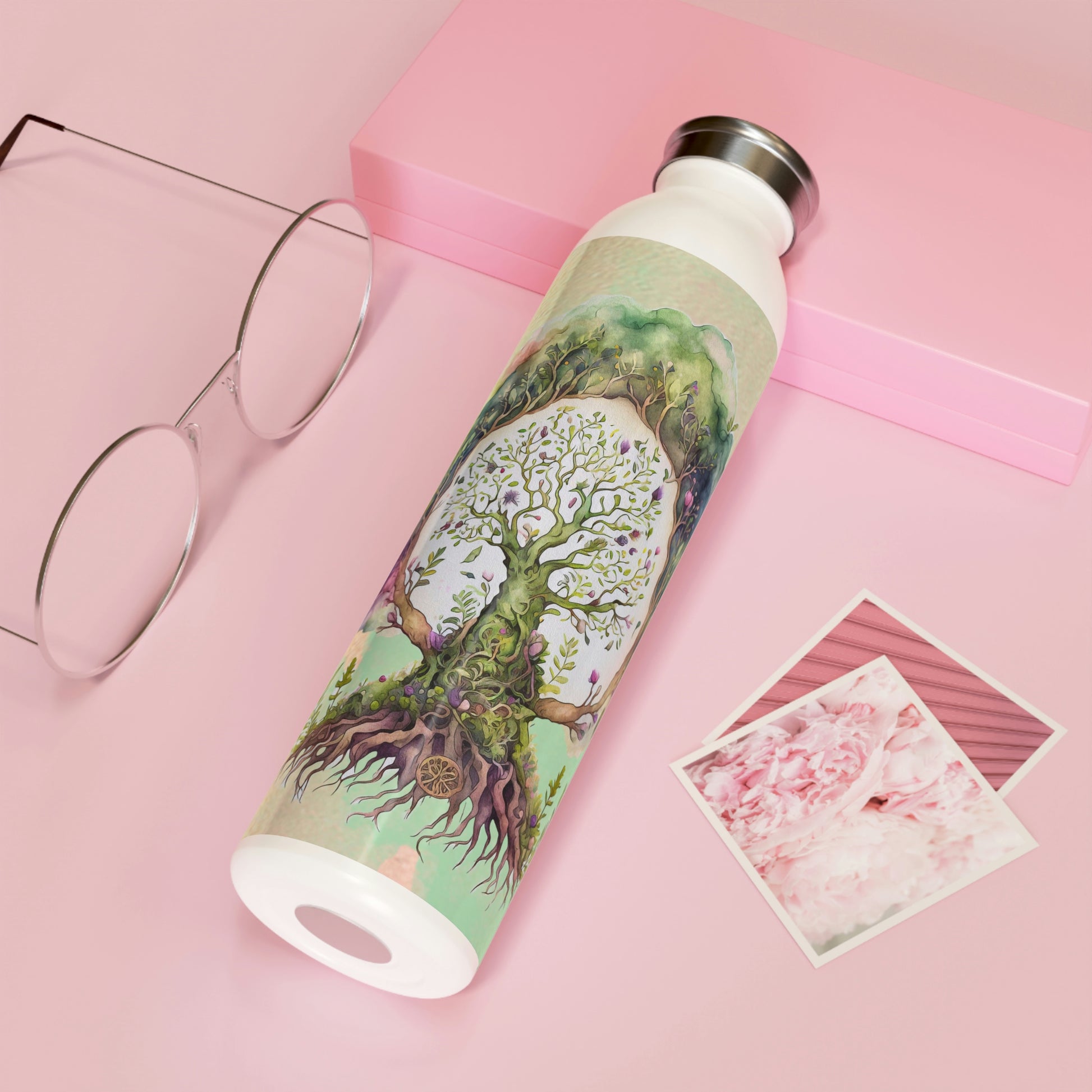 Spring Tree of Life Watercolor Slim Water Bottle