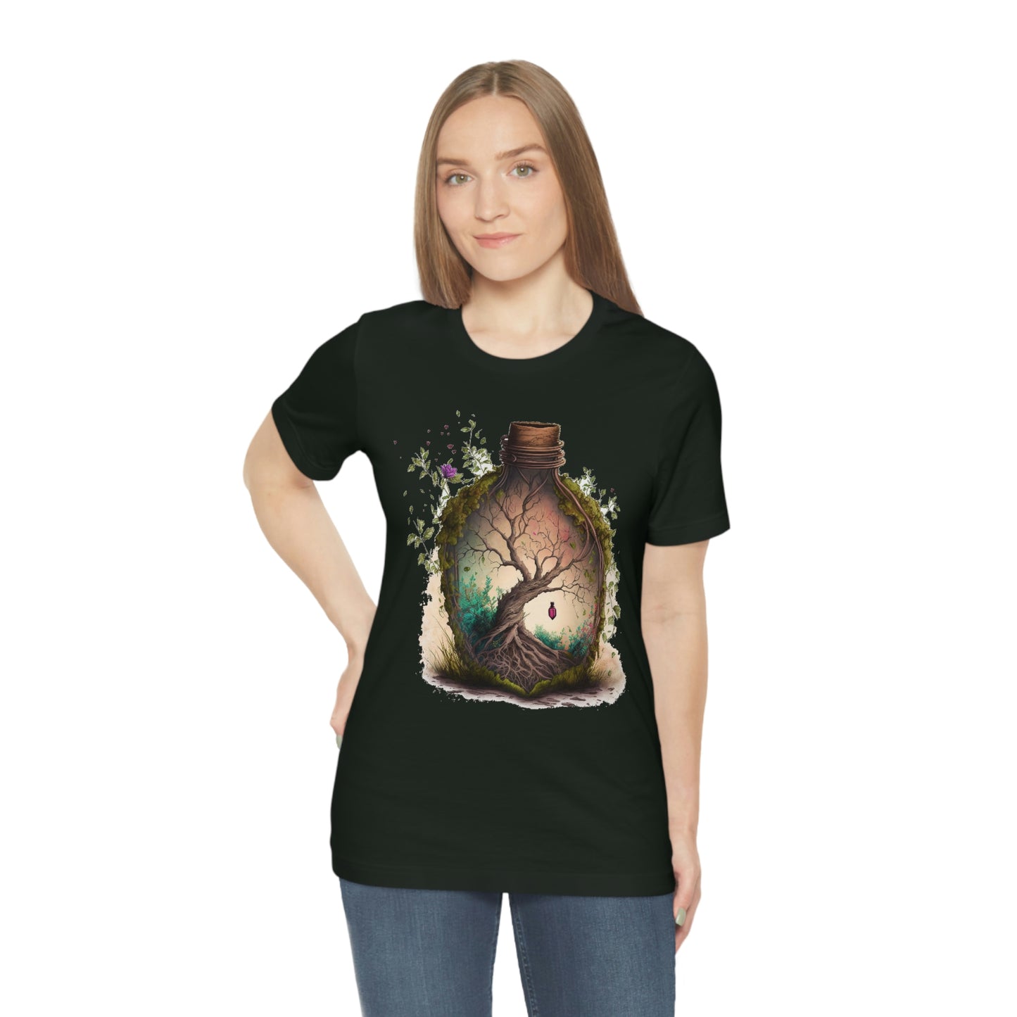 Vintage Bottle Floral Unisex Jersey Short Sleeve Tee