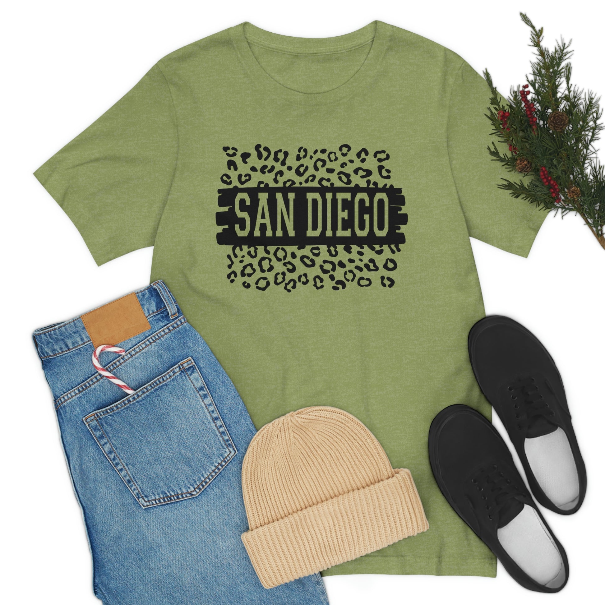 San Diego California Leopard Print Unisex Jersey Short Sleeve Tee Tshirt T-shirt