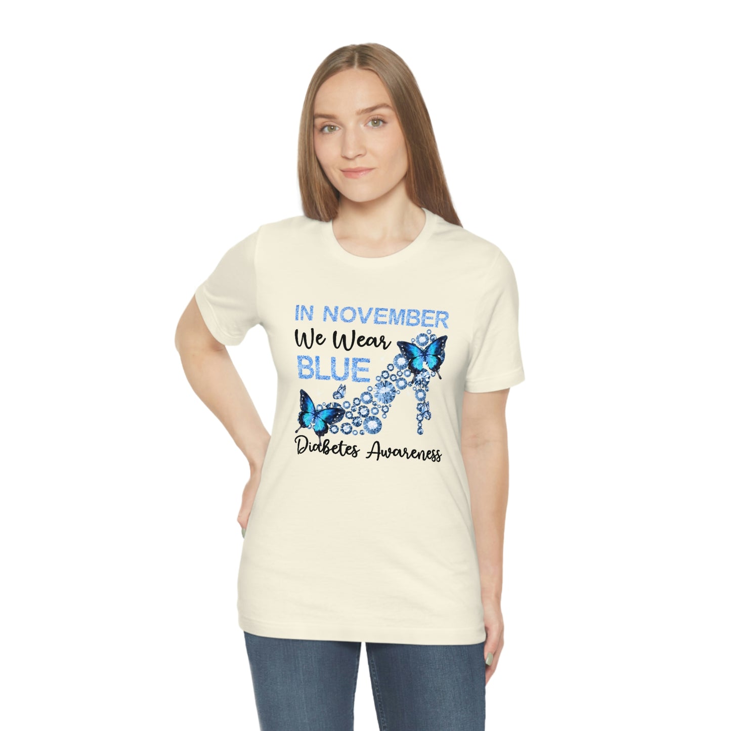 In November We Wear Blue Diabetes Awareness Print Unisex Jersey Short Sleeve Tee