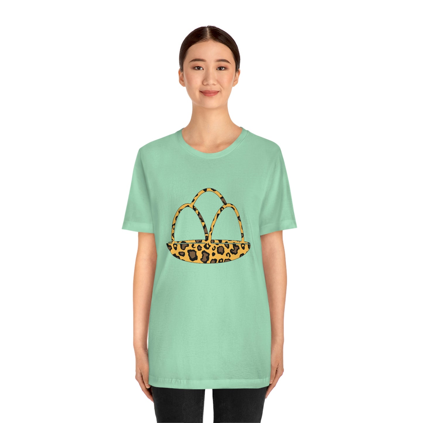 Leopard Print Egg Basket Spring Easter Unisex Jersey Short Sleeve Tee