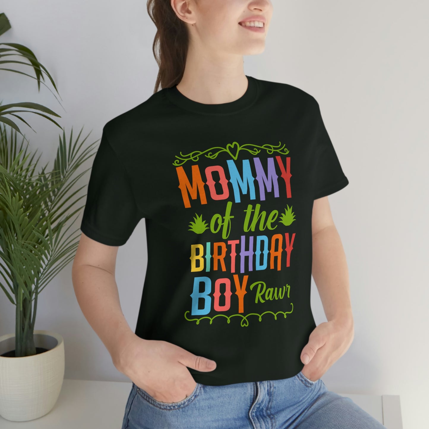 Mommy of the Birthday Boy Rawr! Unisex Jersey Short Sleeve Tee