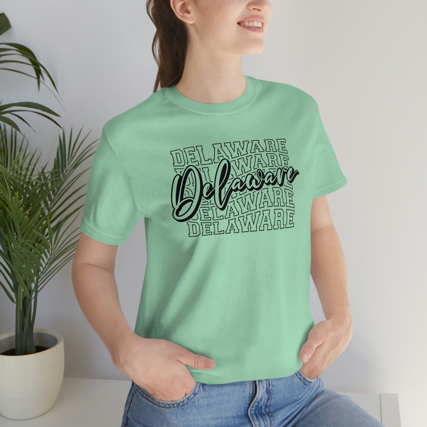 Delaware in Varsity Letters with Script Short Sleeve T-shirt