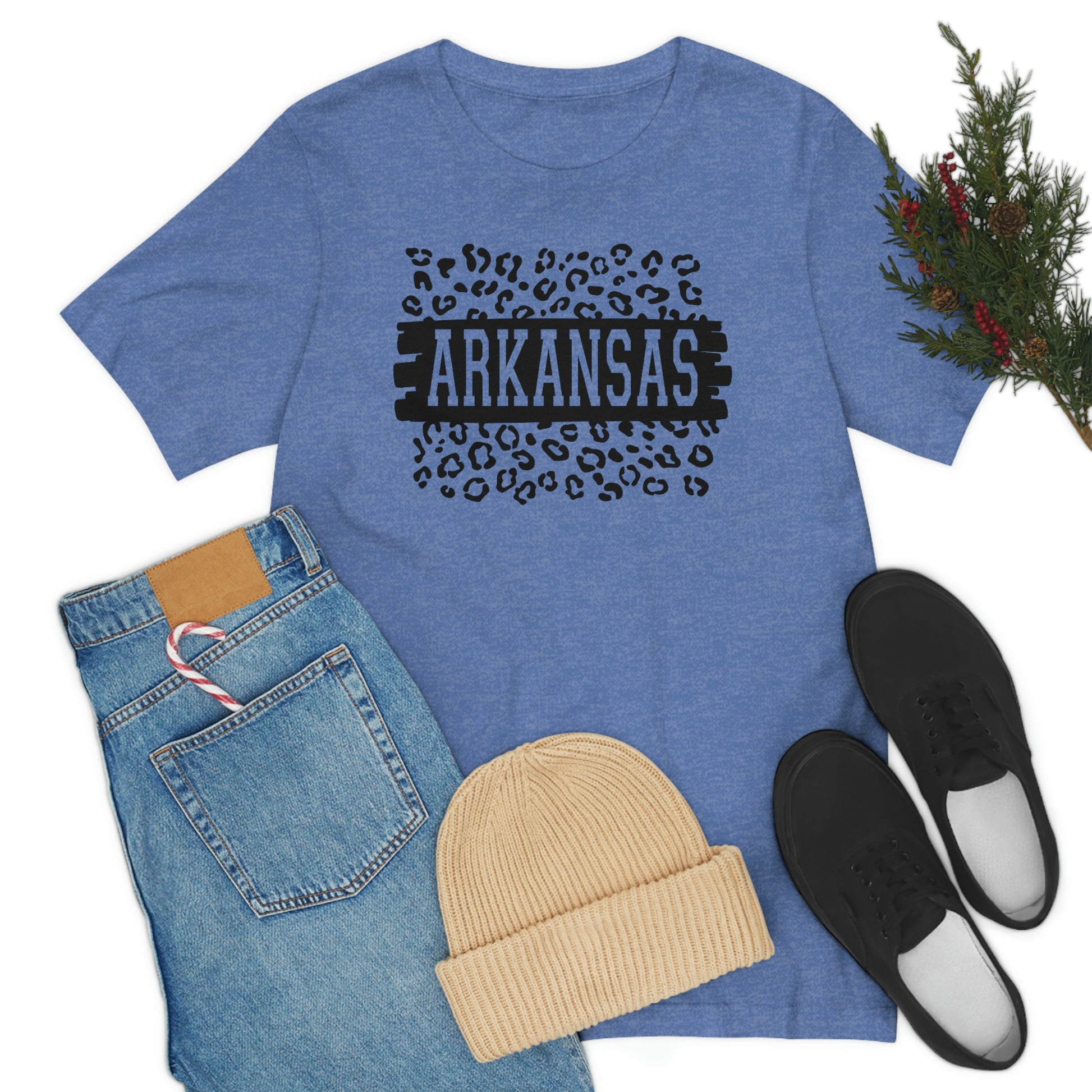 Arkansas Leopard Print US Flag Unisex Jersey Short Sleeve Tee Tshirt T-shirt