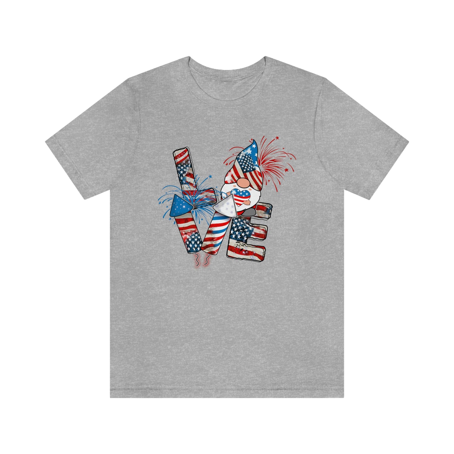 Love Rockets Gnome 4th of July Independence Day Unisex Jersey Short Sleeve Tee