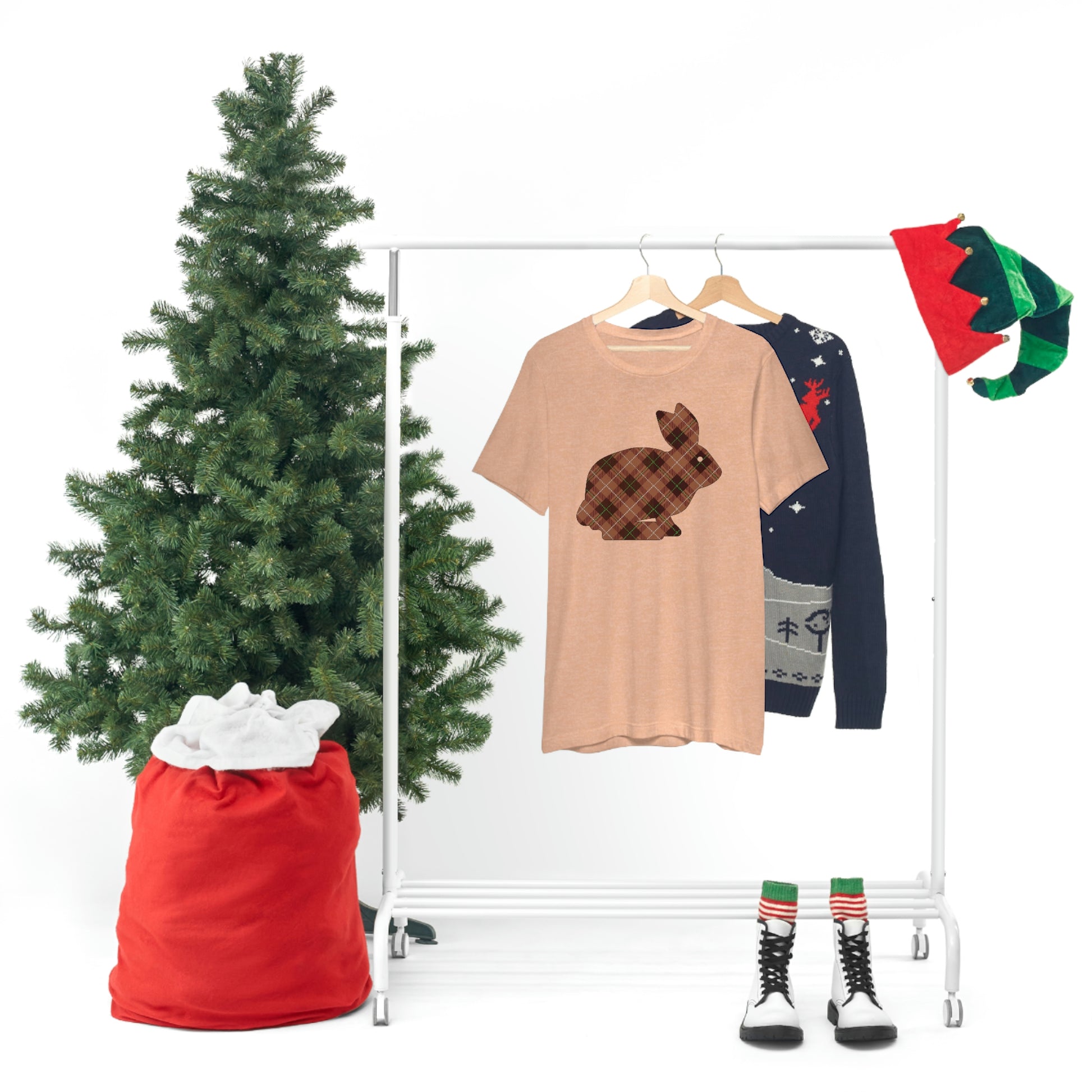 Brown Plaid Bunny Easter tshirt