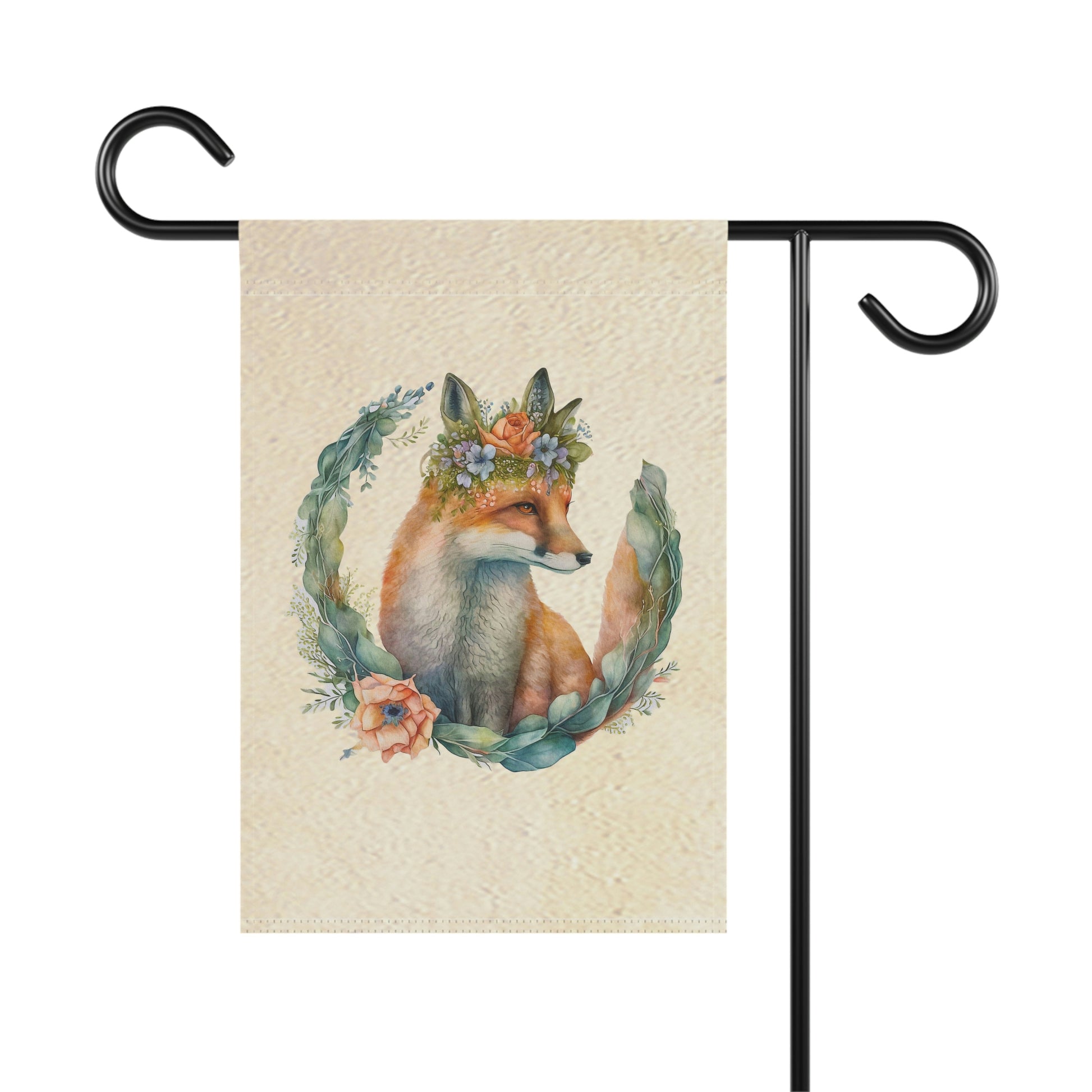 Watercolor Fox Peaking Through Wreath Garden & House Banner