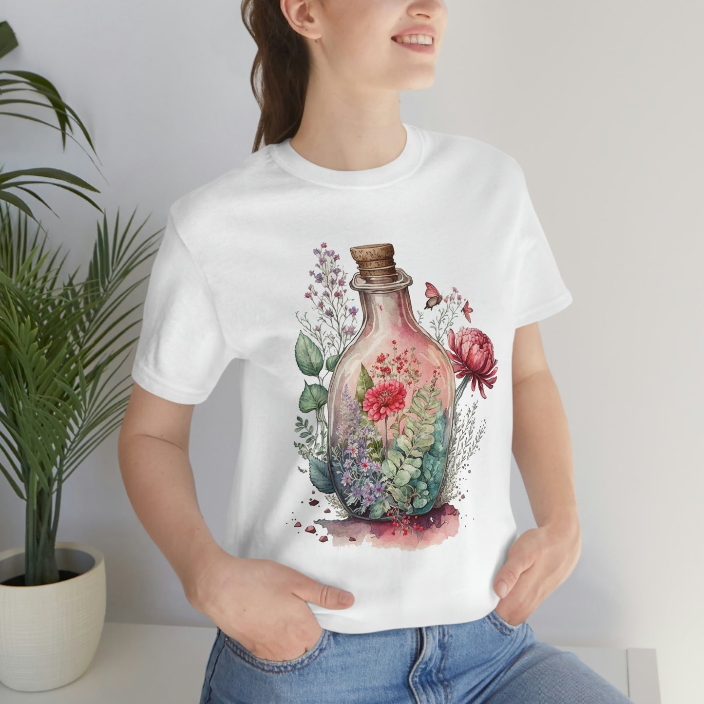 Vintage Bottle Floral Unisex Jersey Short Sleeve Tee