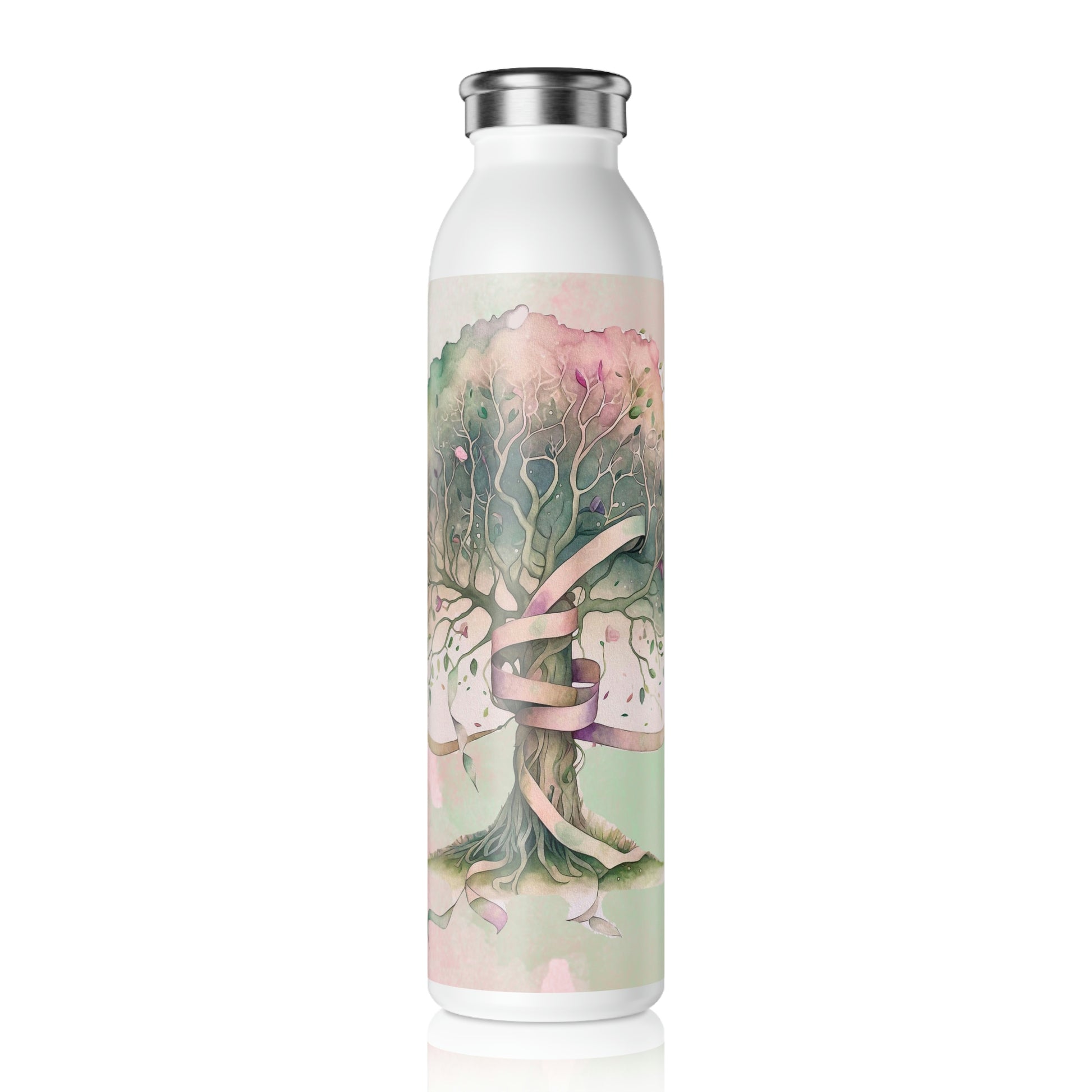 Spring Tree Ribbons Watercolor Slim Water Bottle