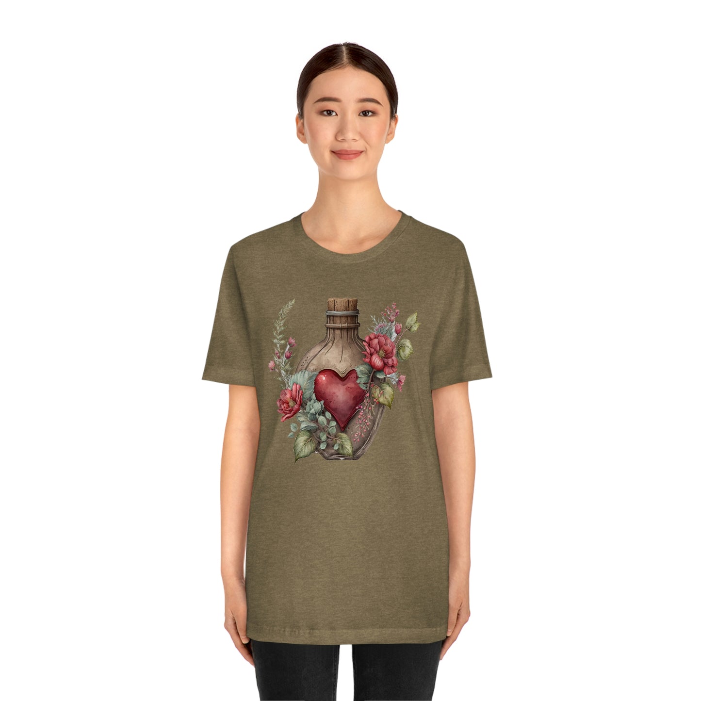 Vintage Bottle Floral Unisex Jersey Short Sleeve Tee