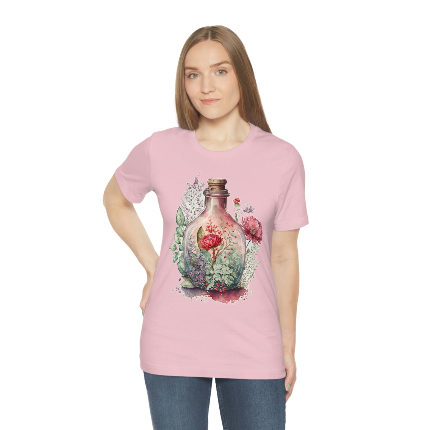 Vintage Bottle Floral Unisex Jersey Short Sleeve Tee