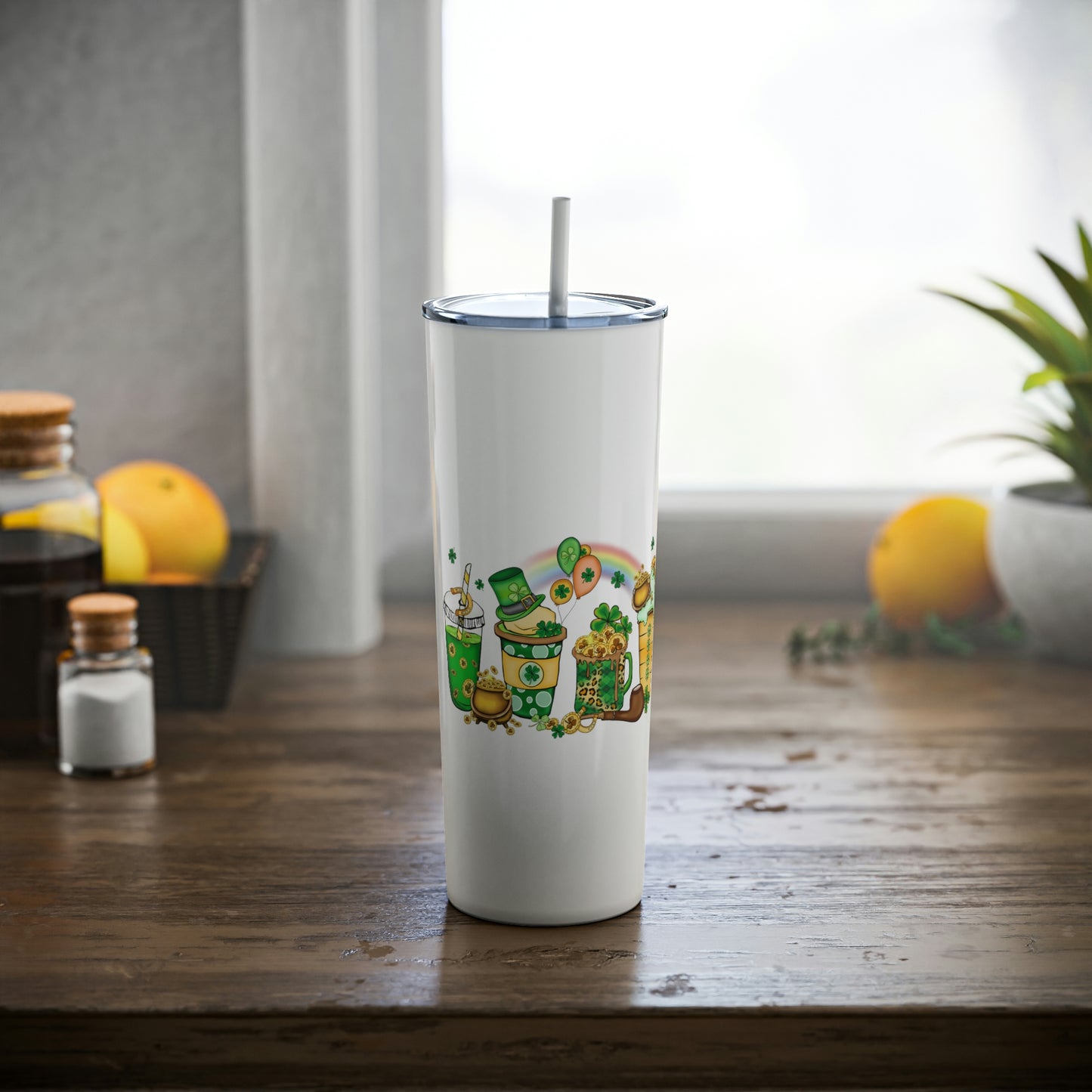 St. Patrick's Day Drinks Skinny Steel Tumbler with Straw, 20oz