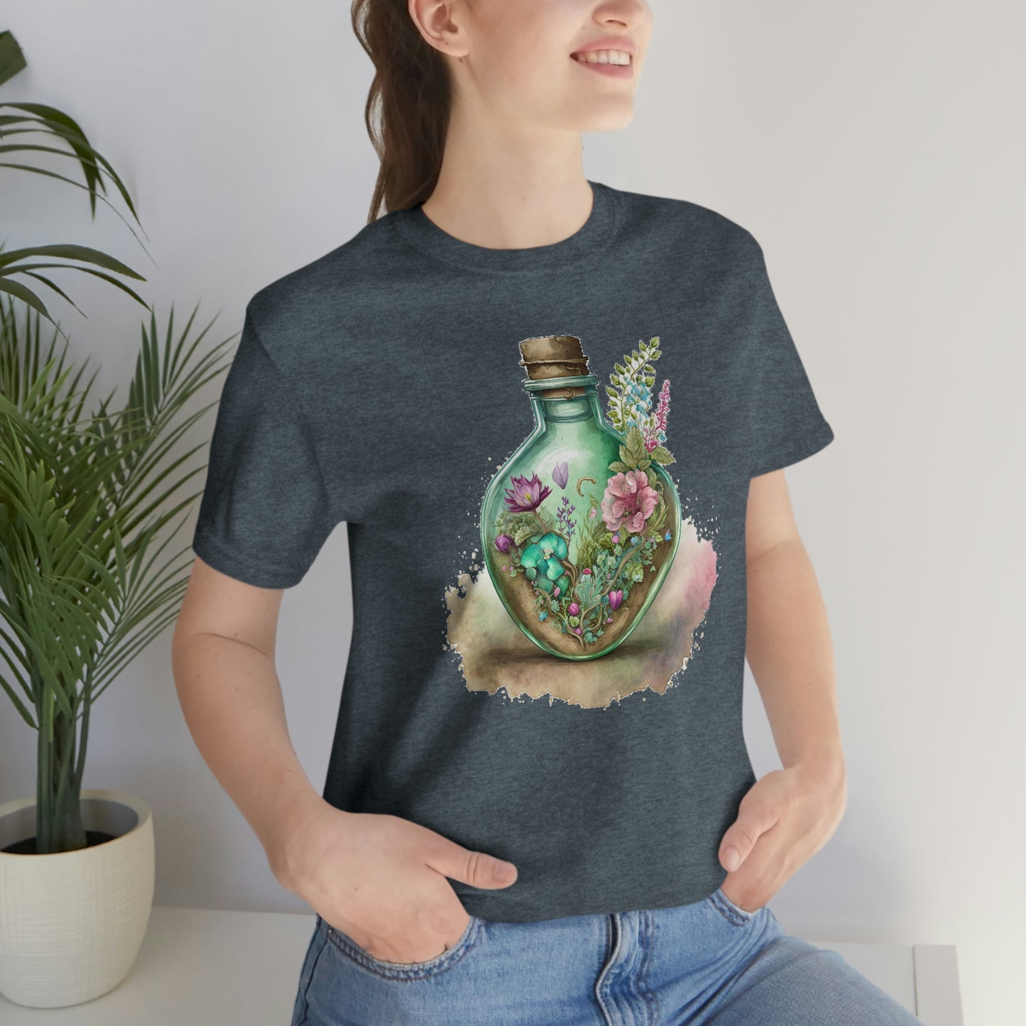 Vintage Bottle Floral Unisex Jersey Short Sleeve Tee