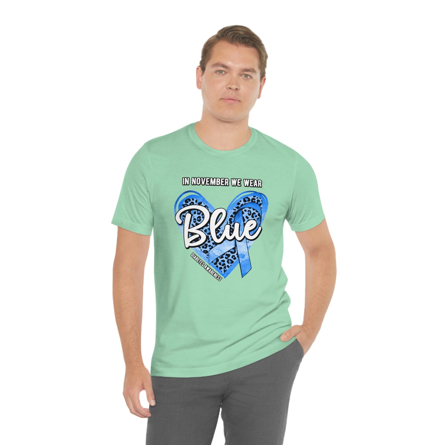 In November We Wear Blue Diabetes Awareness Print Unisex Jersey Short Sleeve Tee