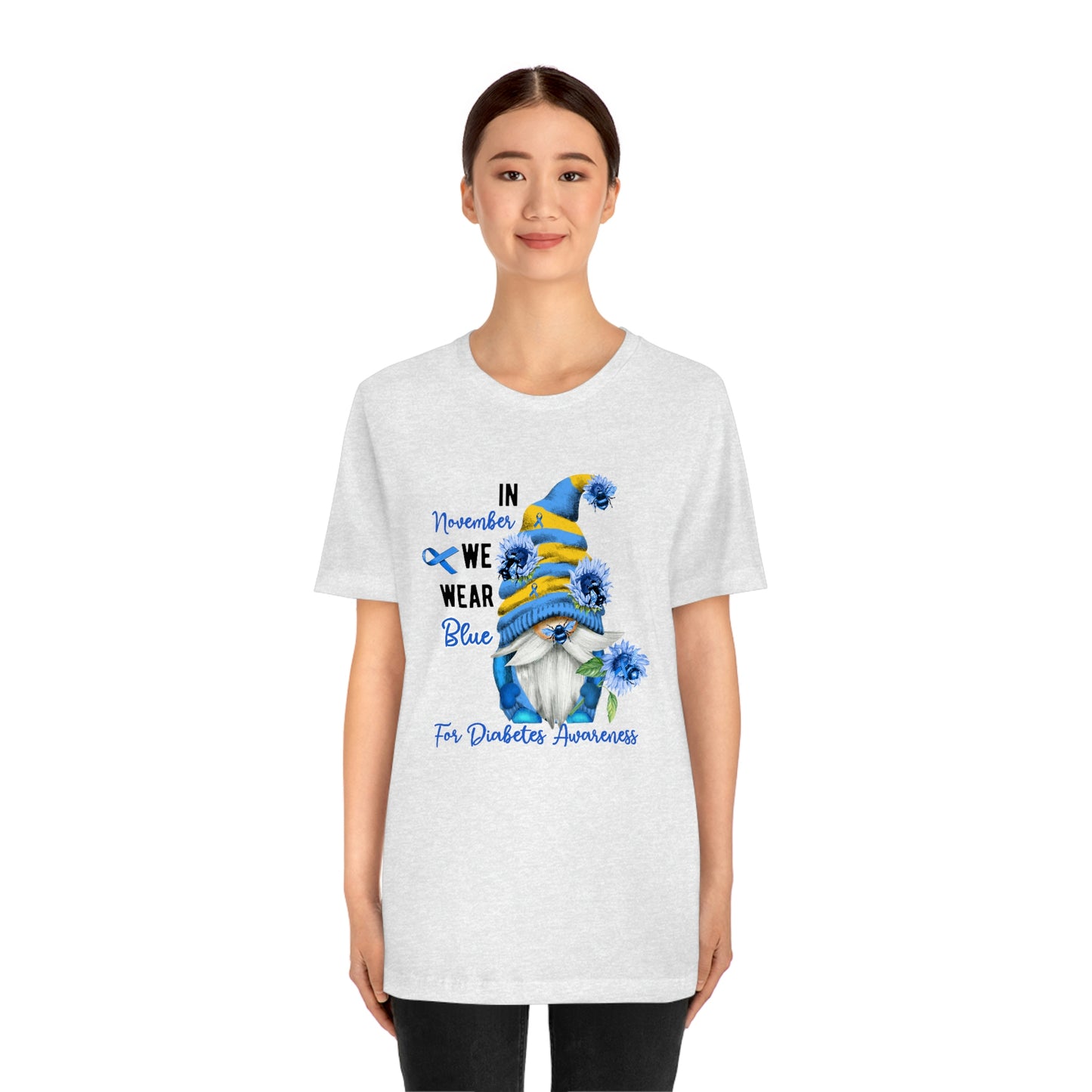 In November We Wear Blue Gnome Diabetes Awareness Print Unisex Jersey Short Sleeve Tee