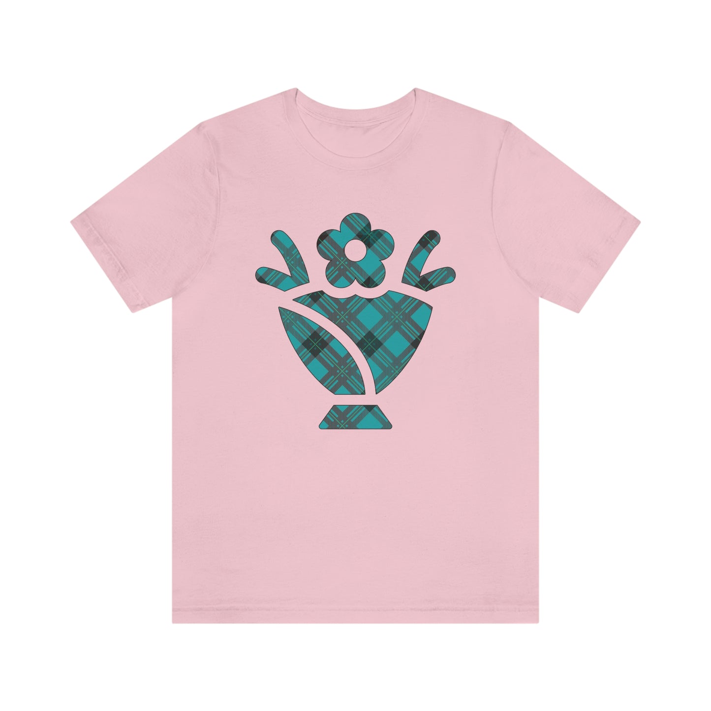Blue Plaid Egg Basket Flowers Unisex Jersey Short Sleeve Tee