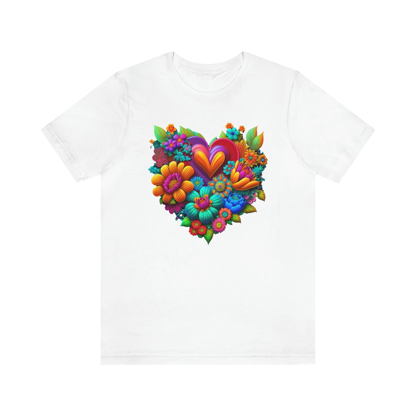 Bright Floral Heart Unisex Jersey Short Sleeve Tee