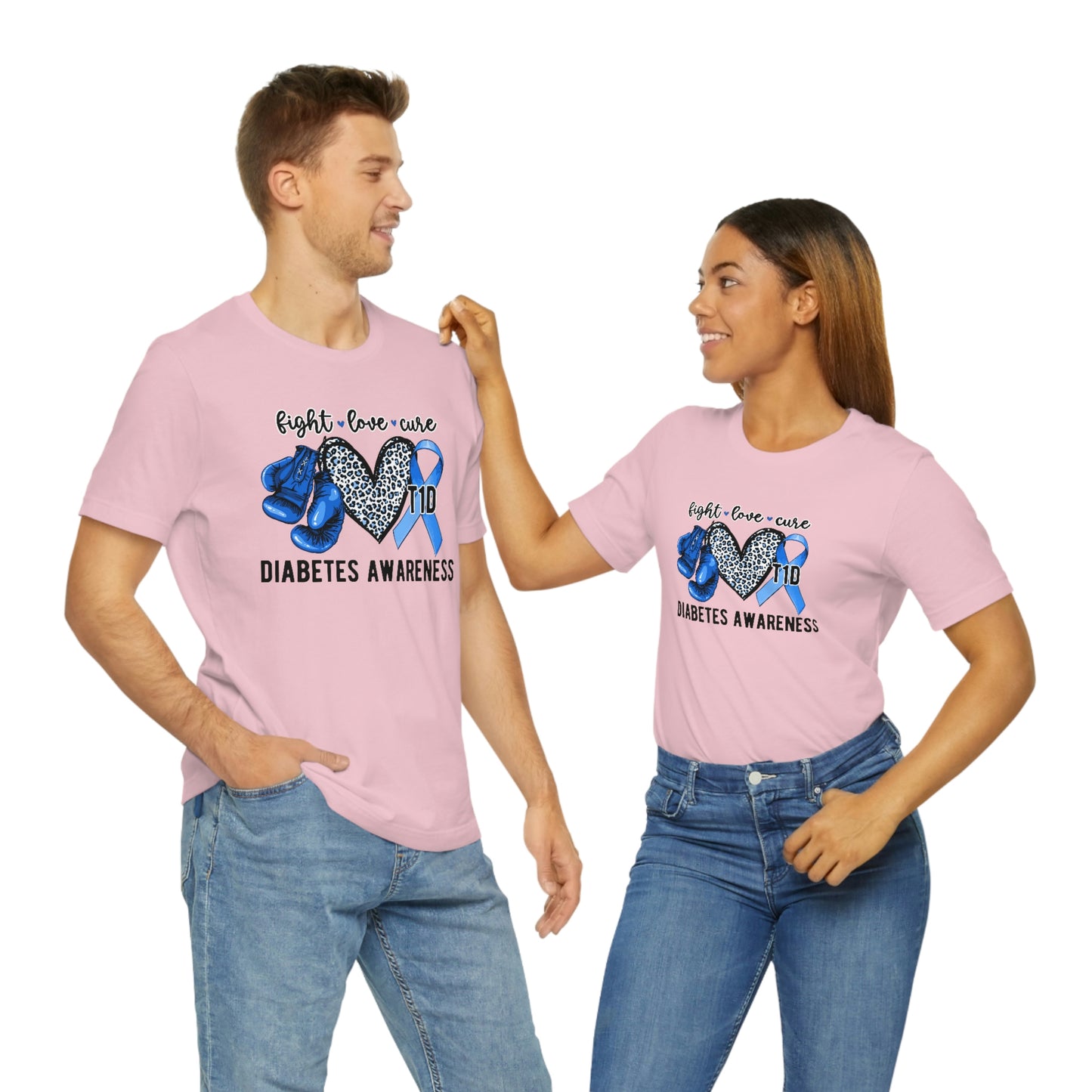 Fight Love Cure T1D Diabetes Awareness Print Unisex Jersey Short Sleeve Tee