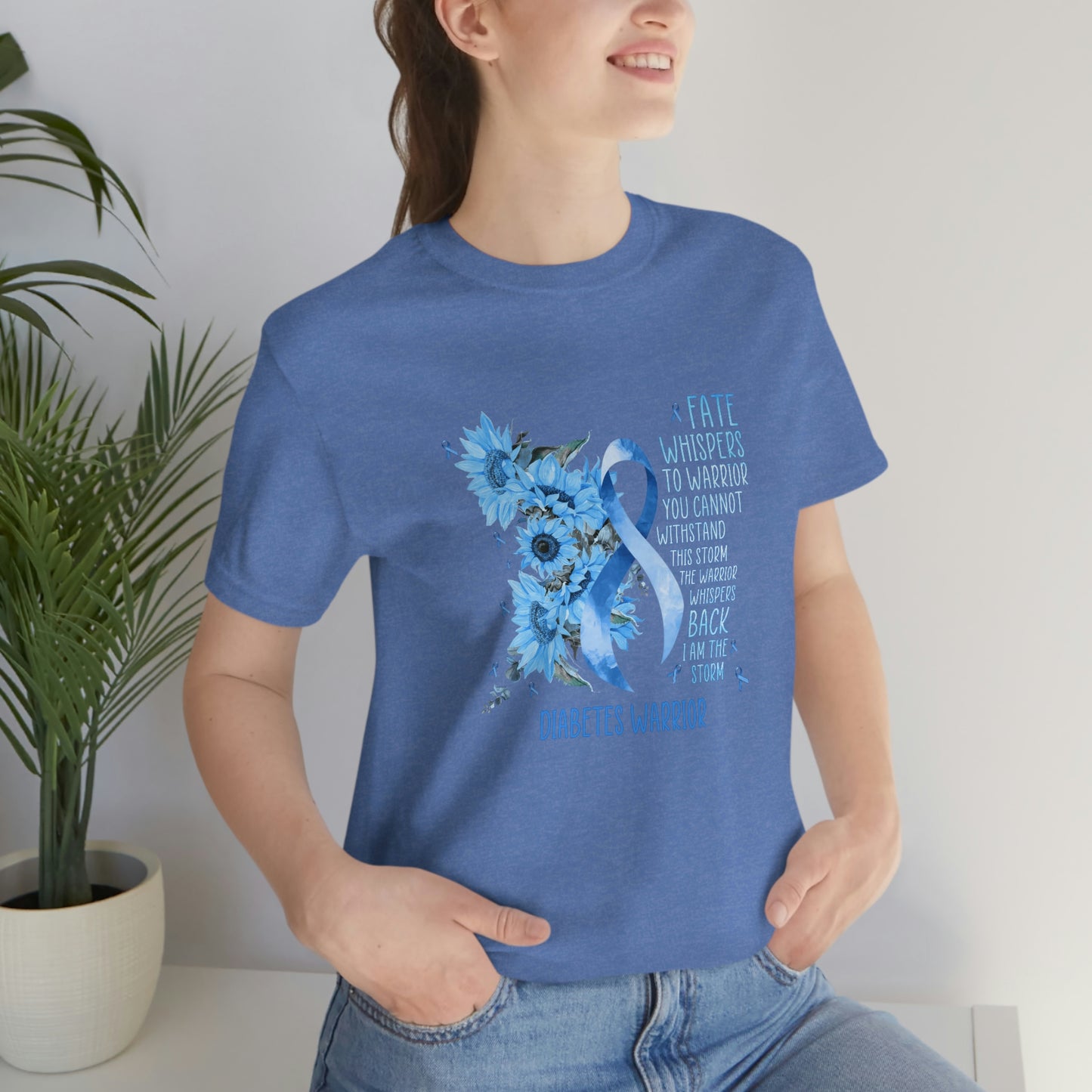 Fate Whispers to the Warrior Diabetes Awareness Print Unisex Jersey Short Sleeve Tee