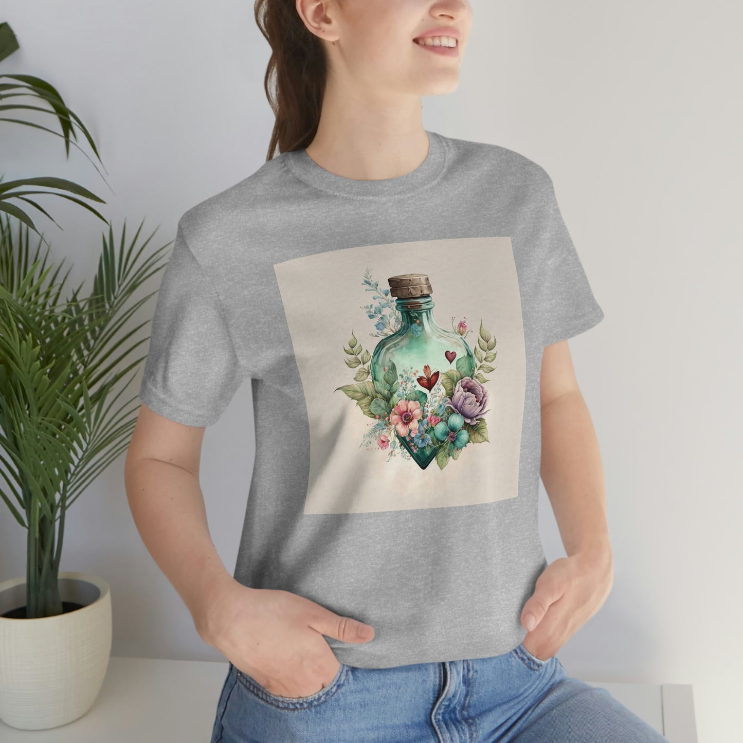 Vintage Bottle Floral Unisex Jersey Short Sleeve Tee