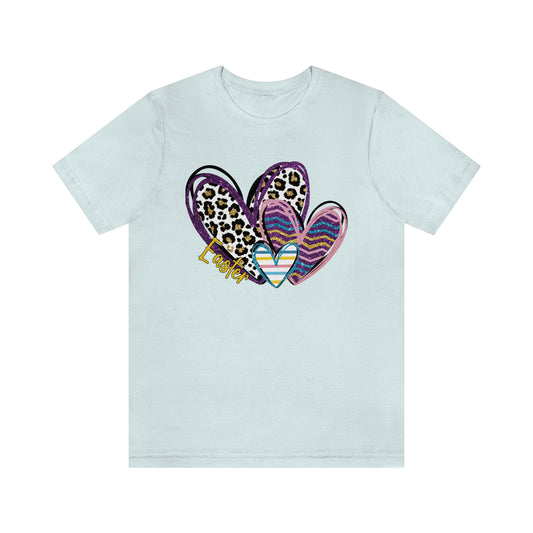 Hearts Leopard Print Stripes Unisex Jersey Short Sleeve Tee