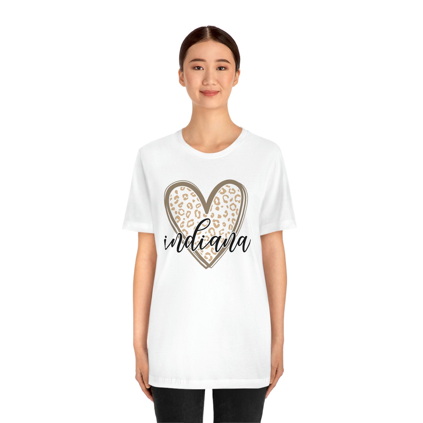 Indiana Gold Leopard Heart Black Script Short Sleeve T-shirt