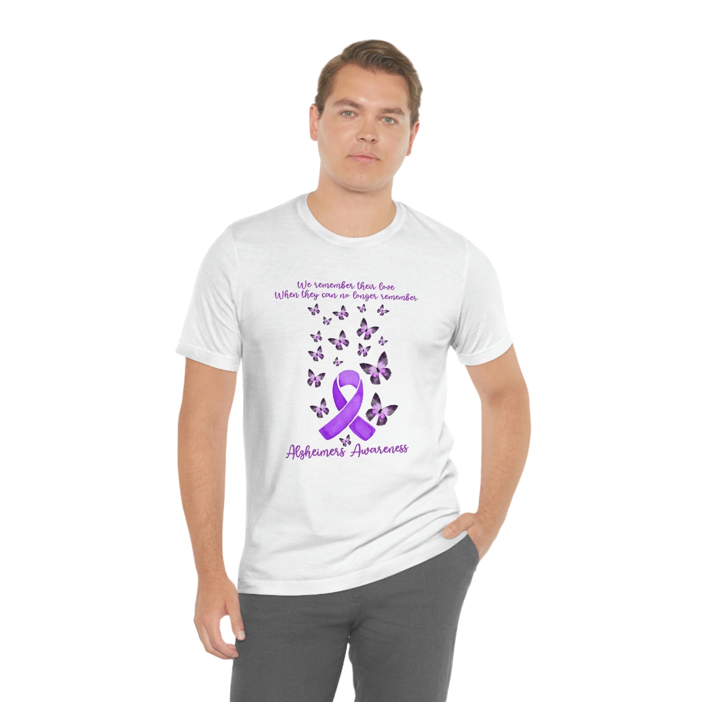 We Remember Their Love When They Can No Longer Remember Alzheimer's Awareness Print Unisex Jersey Short Sleeve Tee