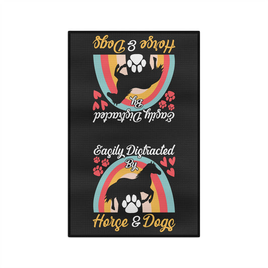 Easily Distracted by Horse and Dogs Soft Tea Towel