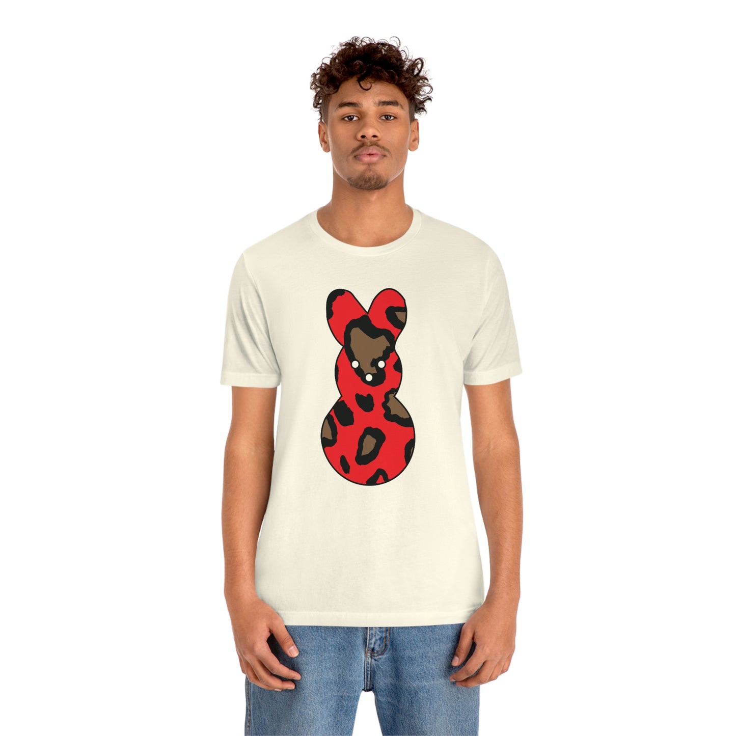 Red Leopard Print Bunny Easter Spring Print Unisex Jersey Short Sleeve Tee