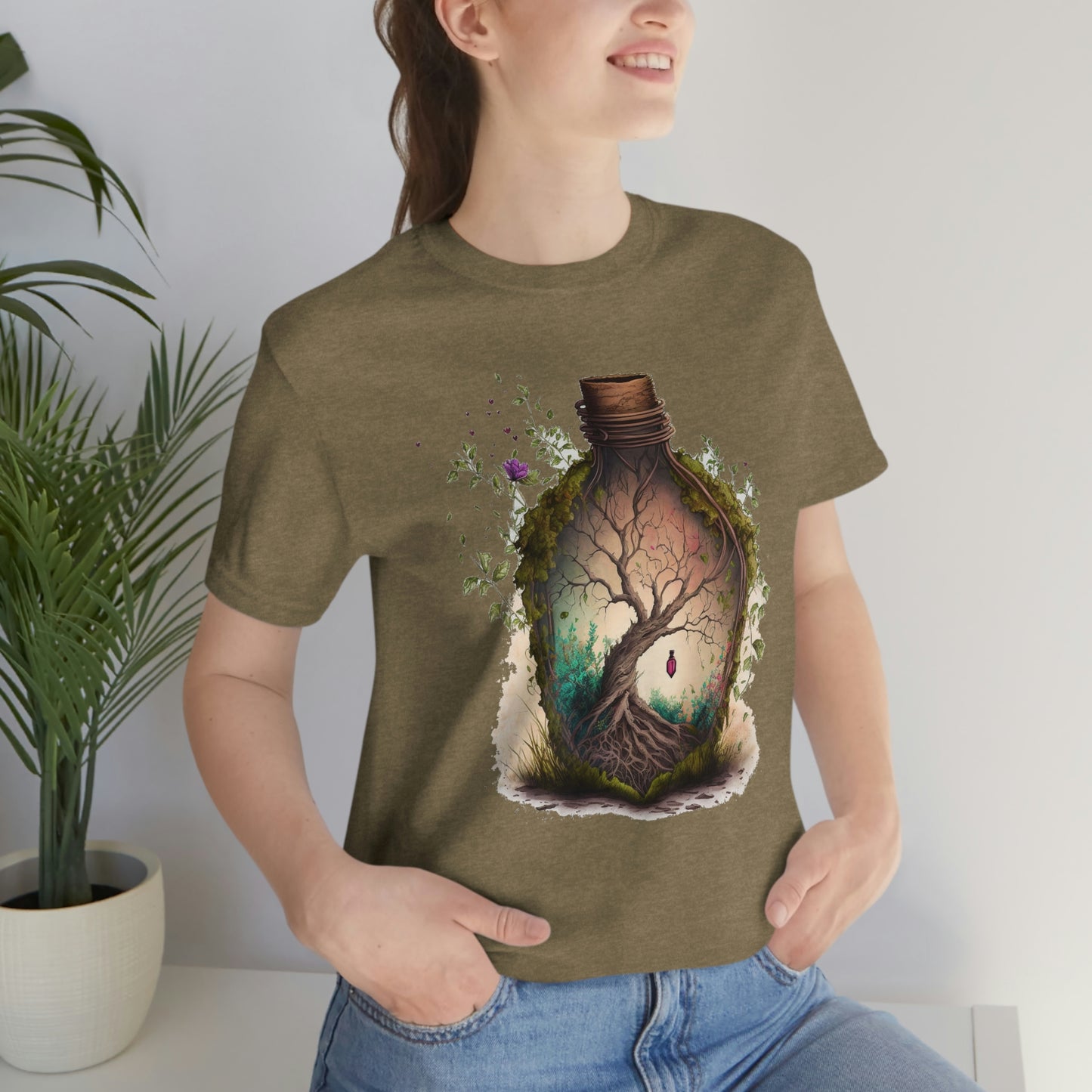 Vintage Bottle Floral Unisex Jersey Short Sleeve Tee