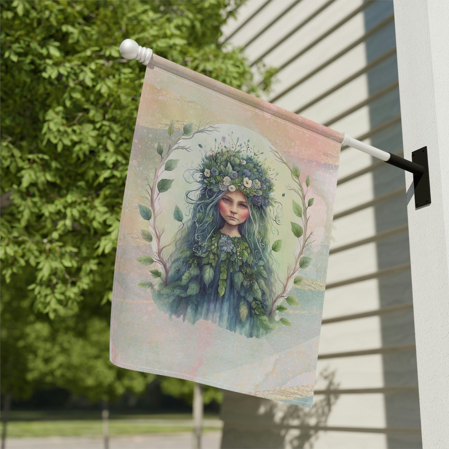 Spring Wood Sprite Watercolor Garden & House Banner