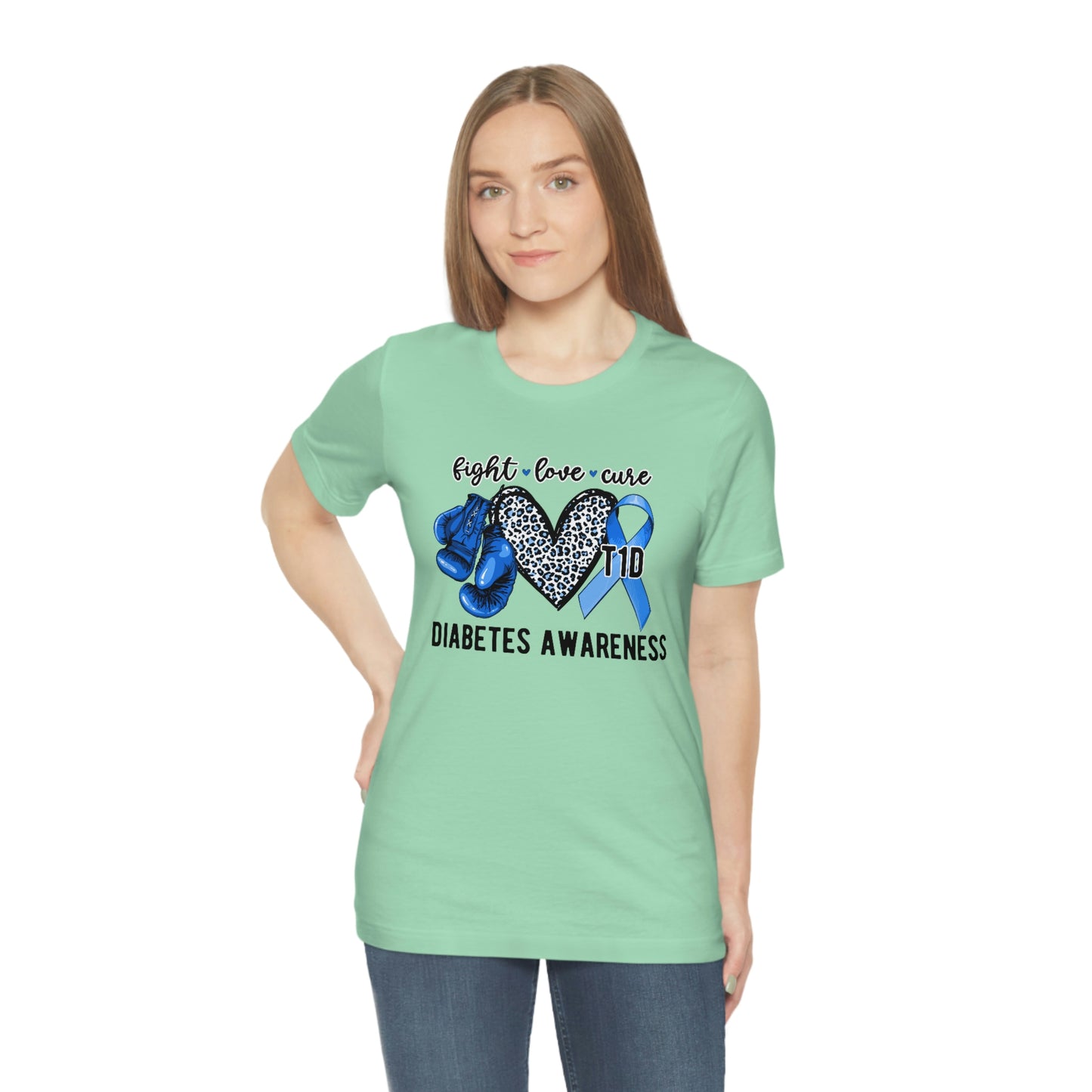 Fight Love Cure T1D Diabetes Awareness Print Unisex Jersey Short Sleeve Tee