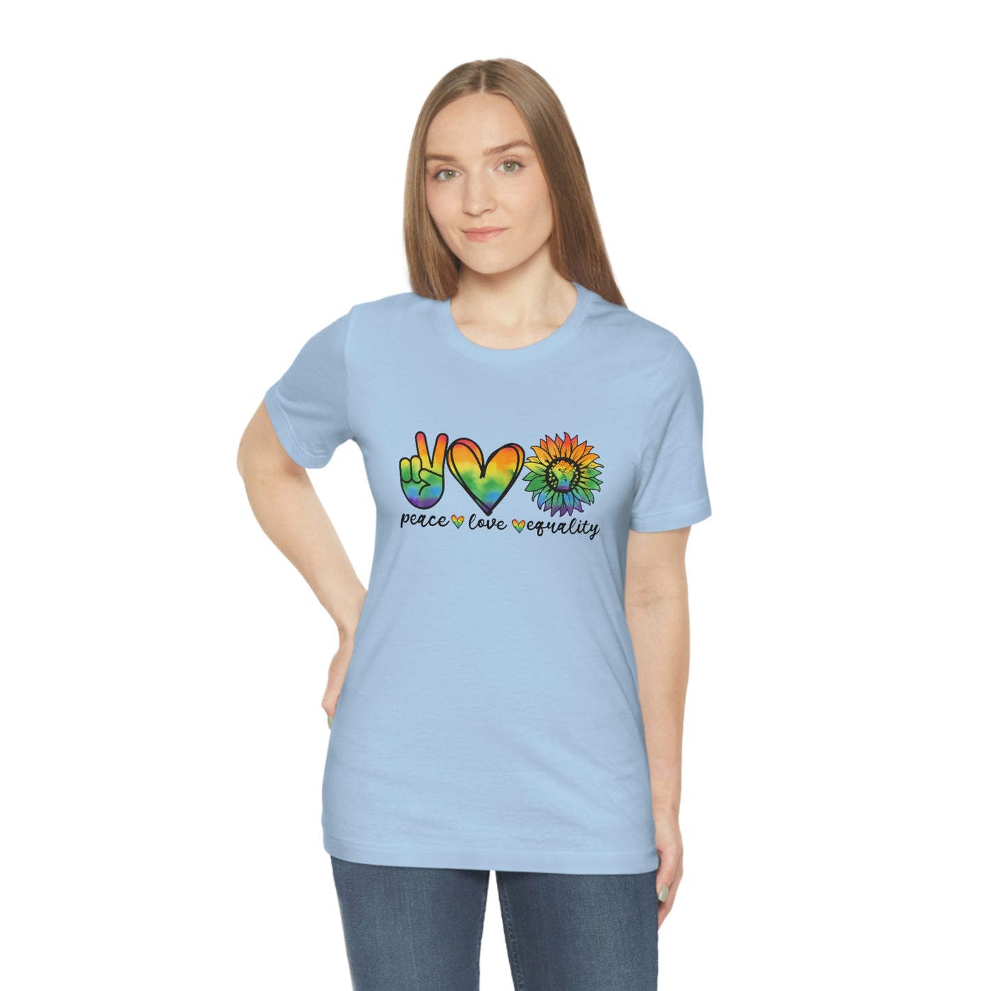 Peace Love Equality LGBTQIA Print Unisex Jersey Short Sleeve Tee