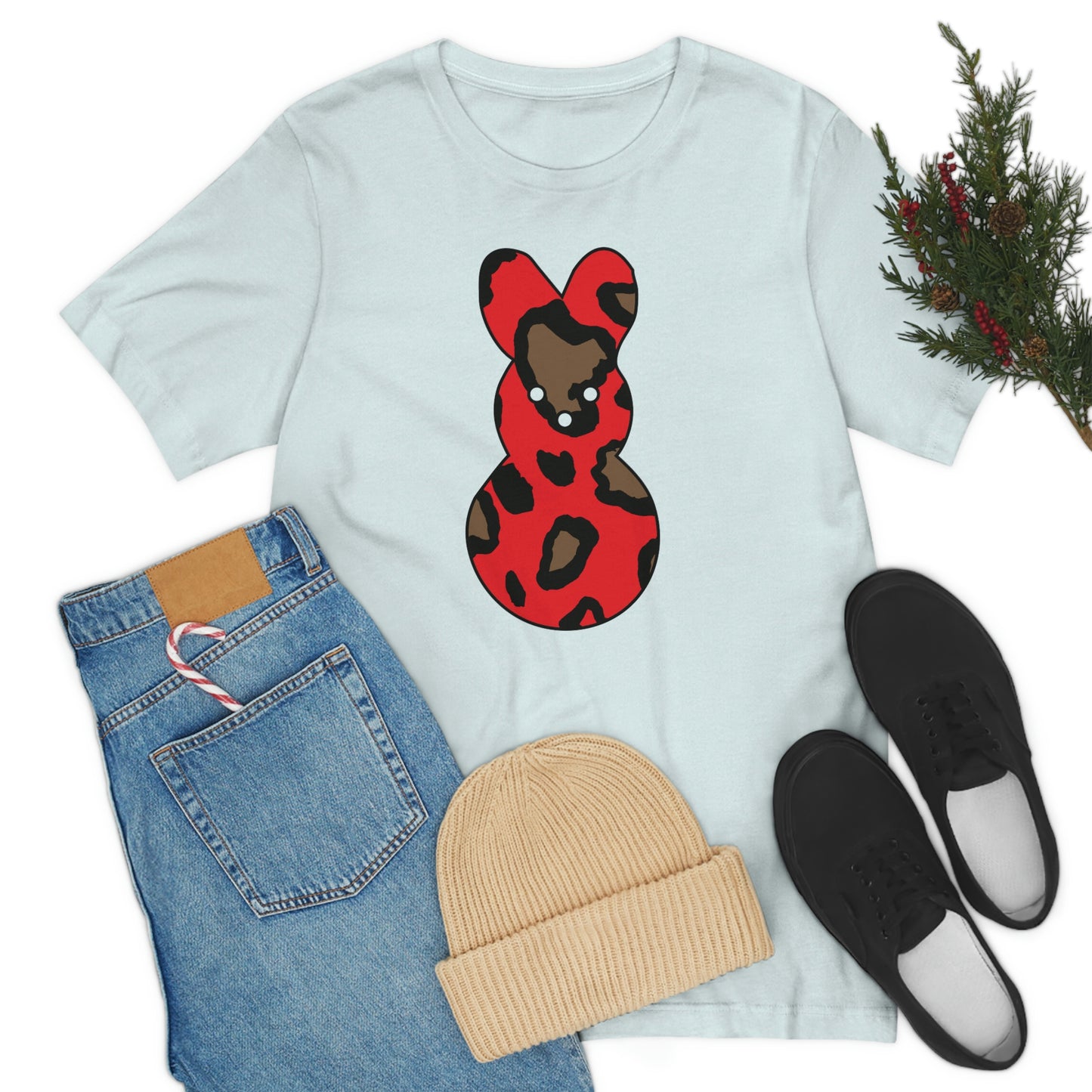 Red Leopard Print Bunny Easter Spring Print Unisex Jersey Short Sleeve Tee