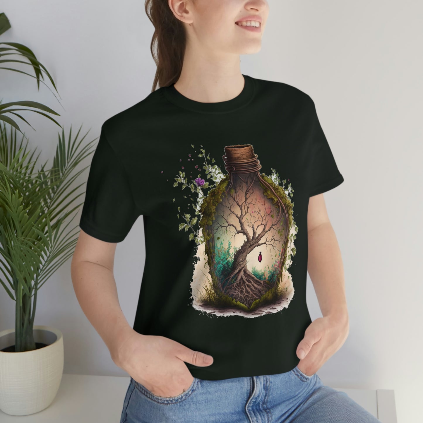Vintage Bottle Floral Unisex Jersey Short Sleeve Tee