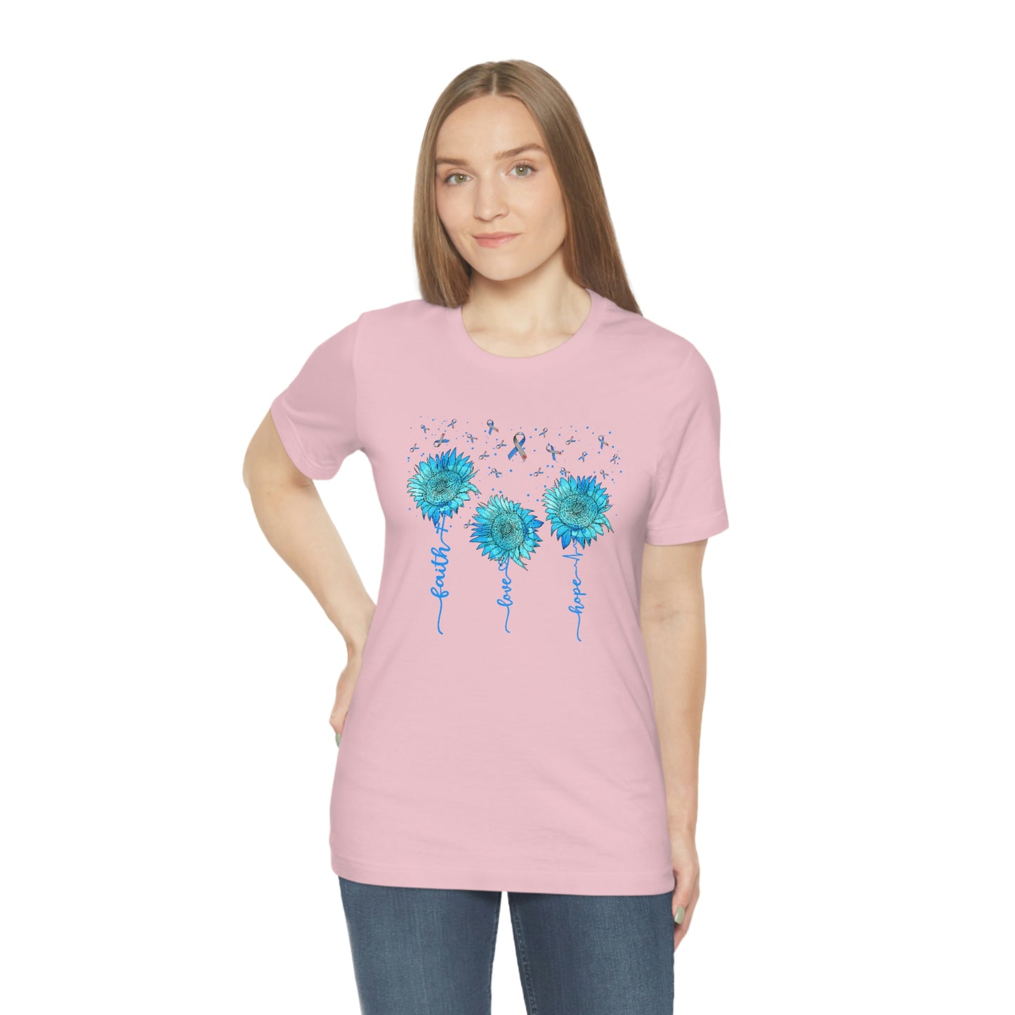 Faith Hope Love Sunflowers Diabetes Awareness Print Unisex Jersey Short Sleeve Tee